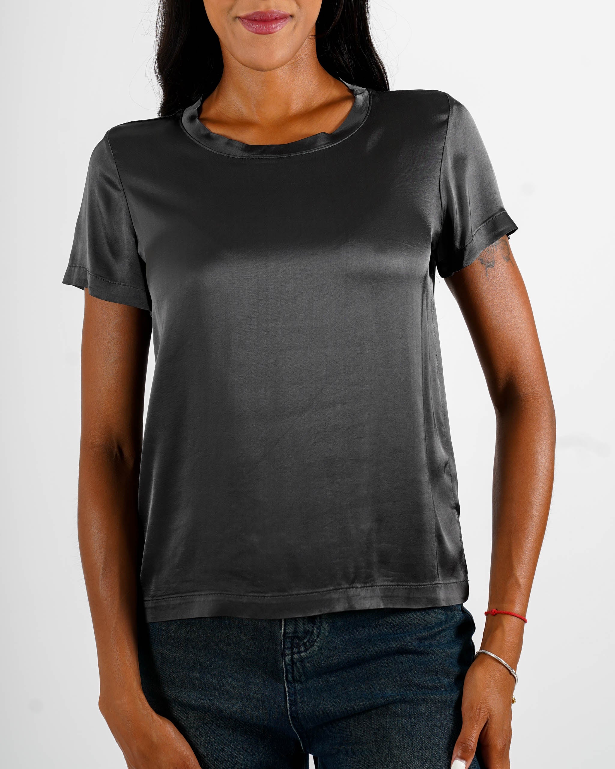 Blusa girocollo mezza manica in raso - Rewill