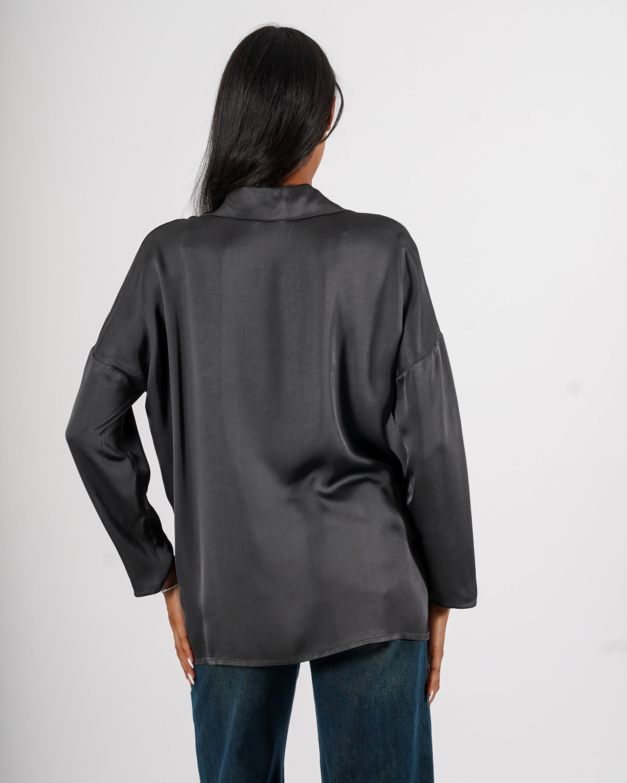 Blusa scollo a v manica lunga in mano raso - Vayana