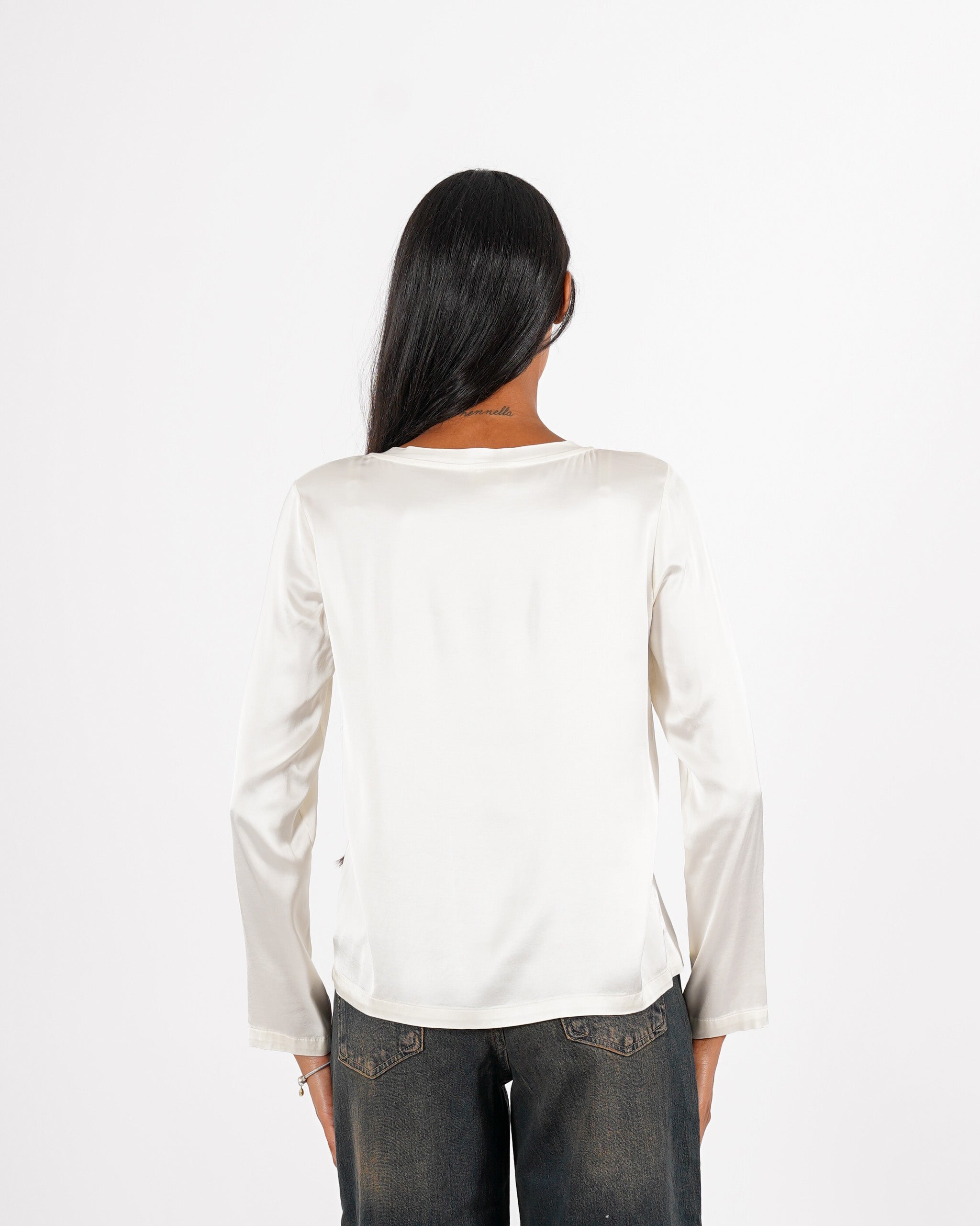 Blusa girocollo regular fit in raso - Verzellino
