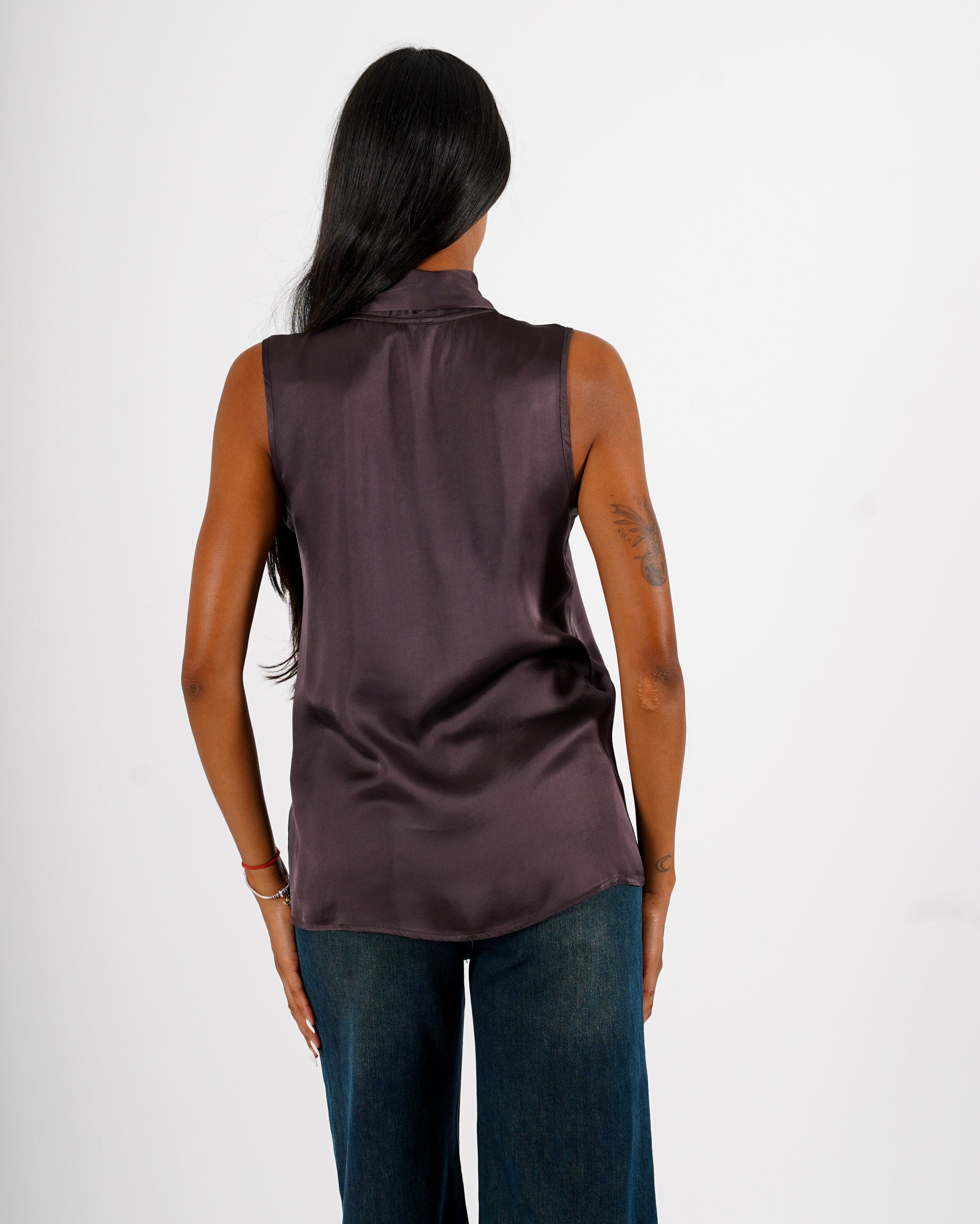 Blusa smanicata con fiocco in mano raso - Adella