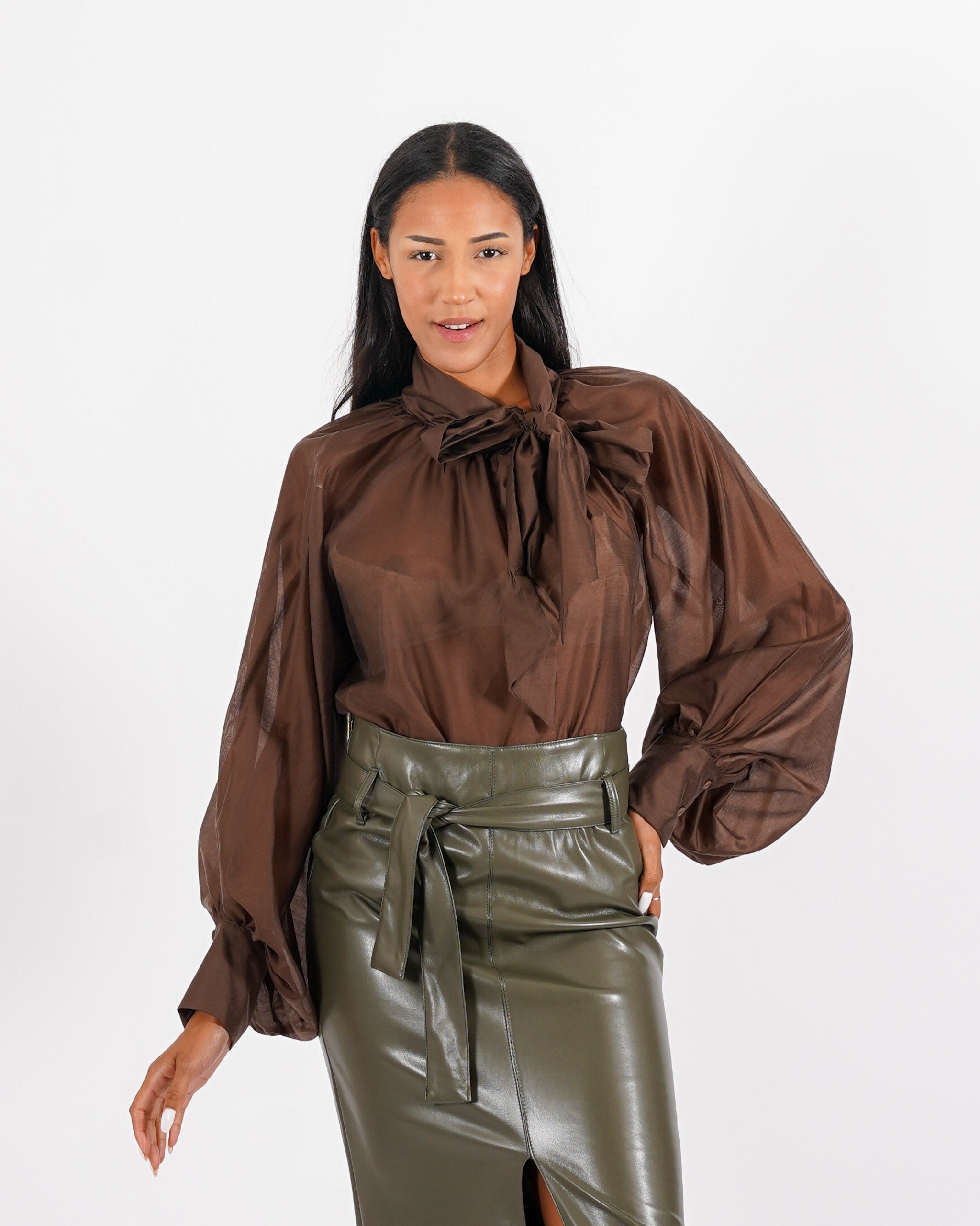 Blusa con chaboud e maniche lunghe ampie - Wendy