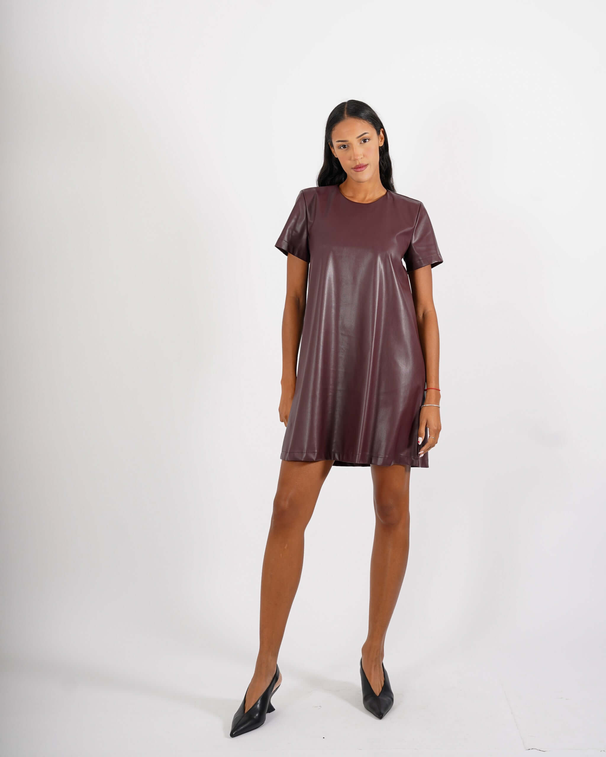 Abito corto mezza manica in ecopelle - Virgilia - Hope Fashion