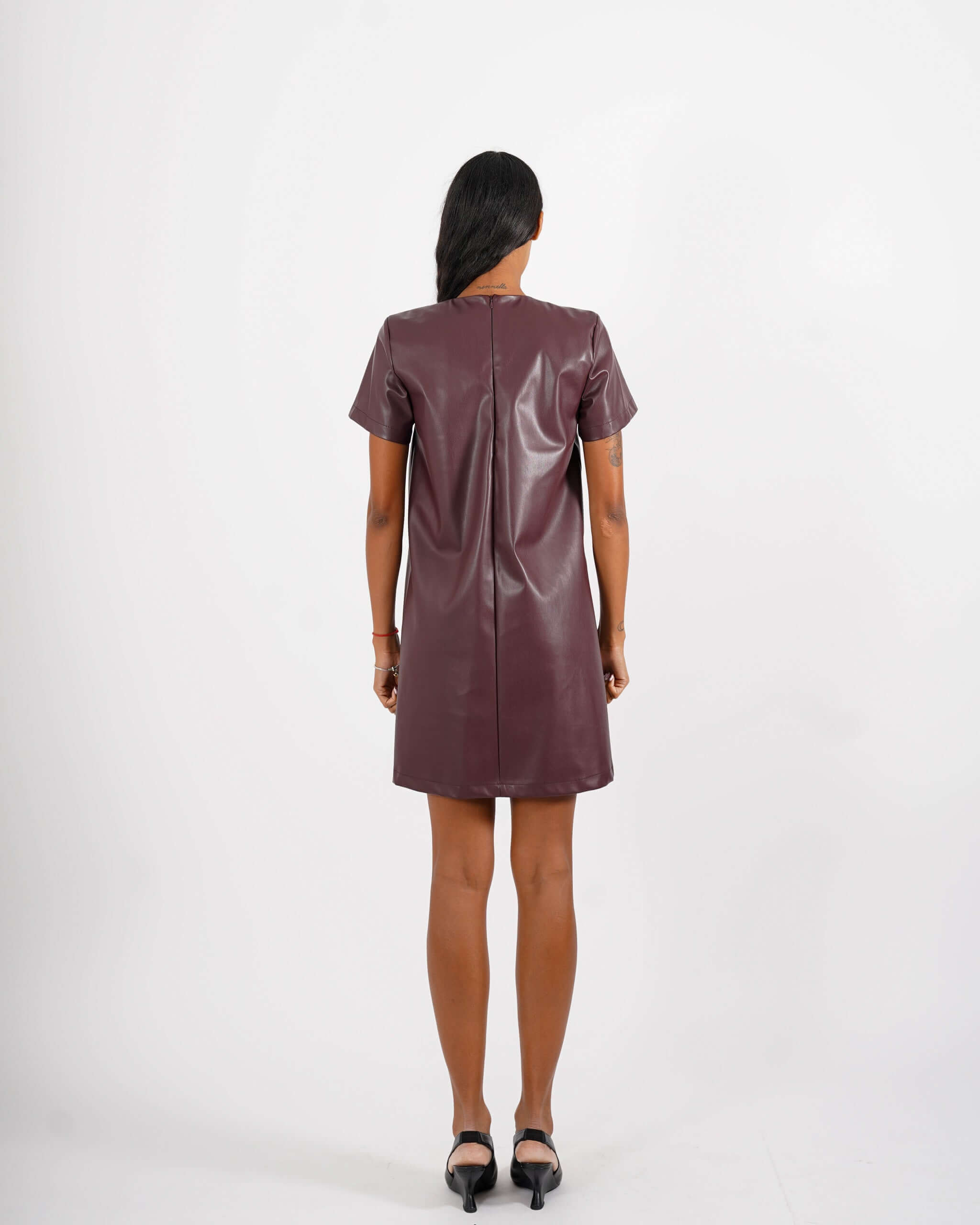 Abito corto mezza manica in ecopelle - Virgilia - Hope Fashion