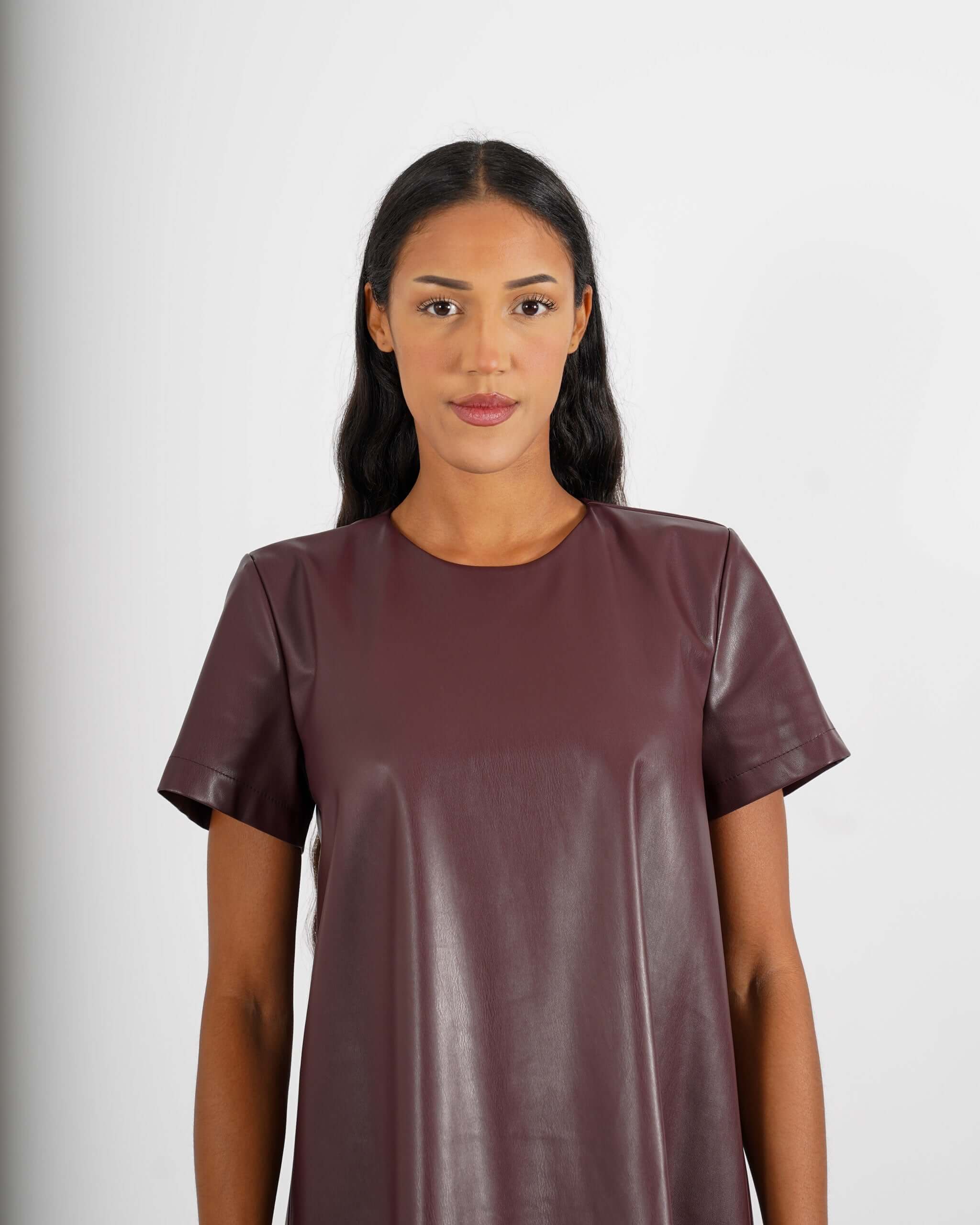 Abito corto mezza manica in ecopelle - Virgilia - Hope Fashion