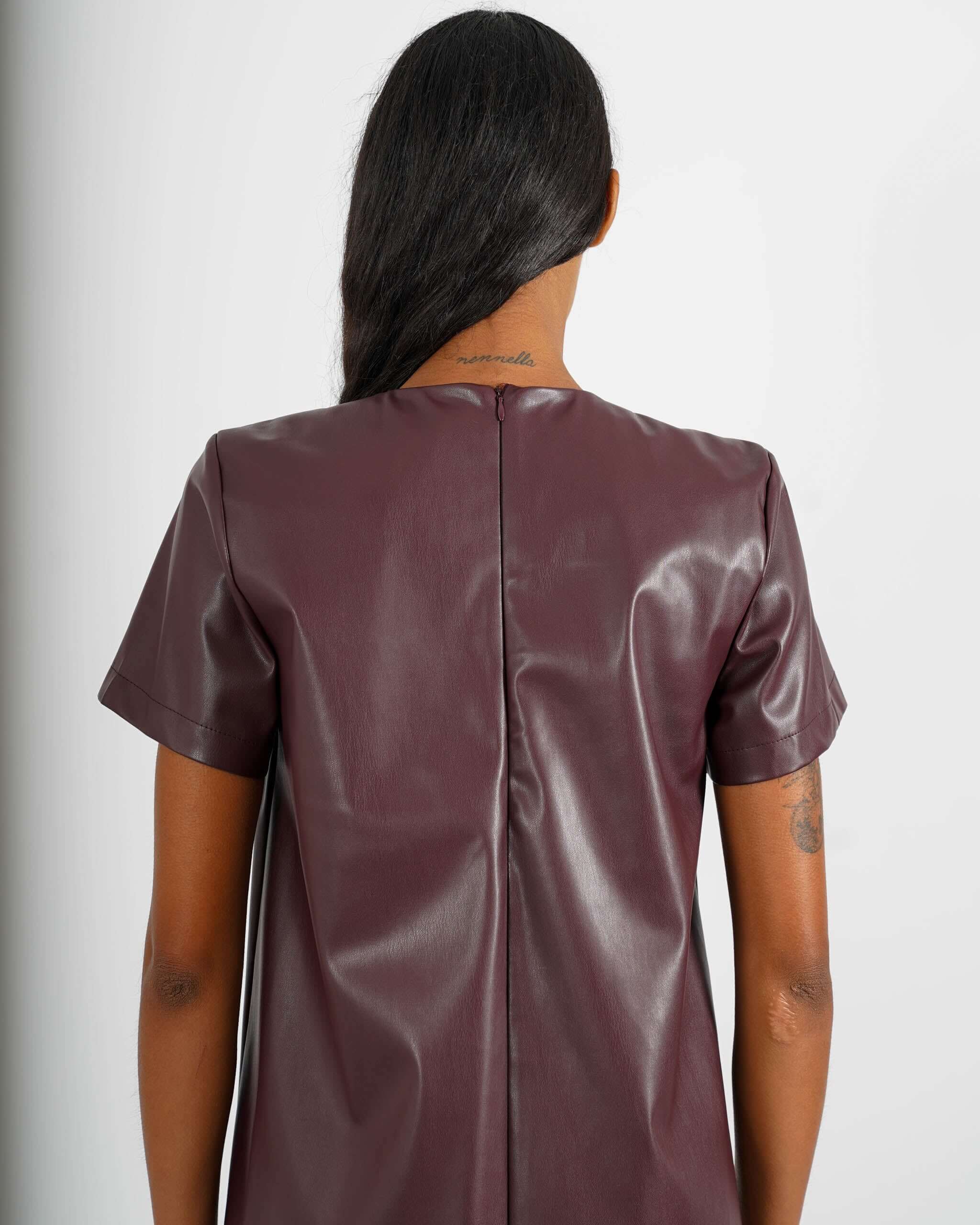 Abito corto mezza manica in ecopelle - Virgilia - Hope Fashion