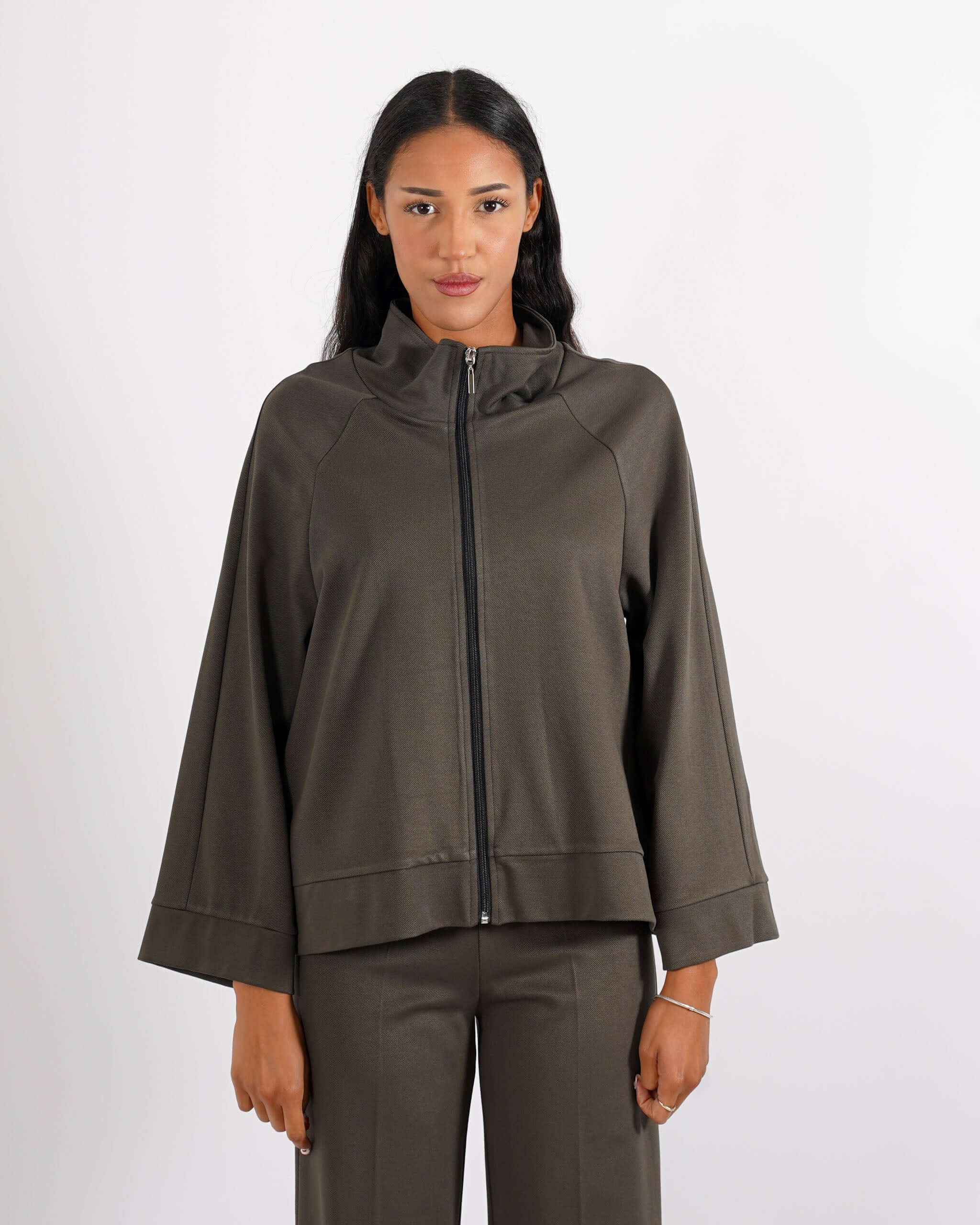 Giubbino over con collo alto in tessuto diagonale - Orgilia - Hope Fashion