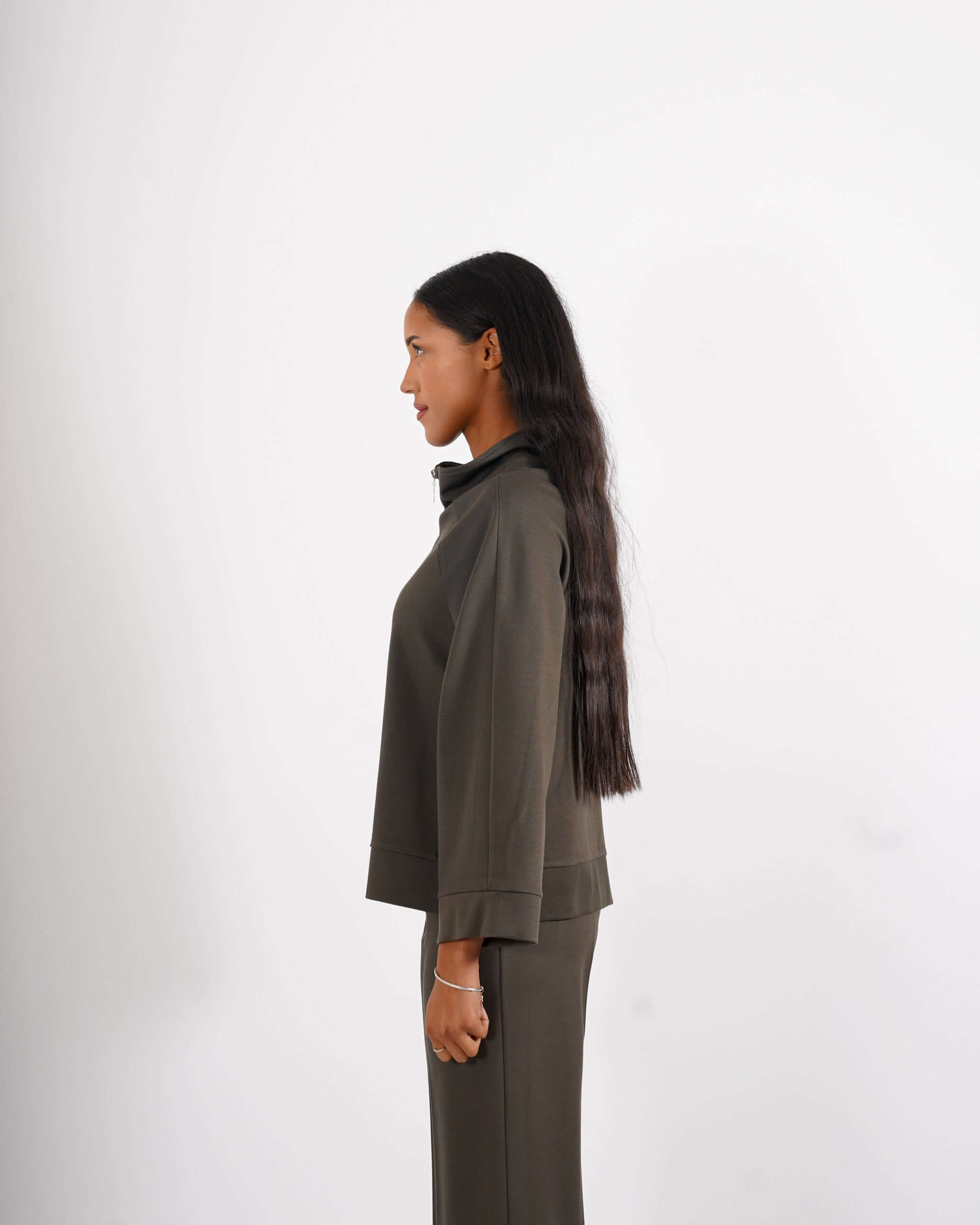 Giubbino over con collo alto in tessuto diagonale - Orgilia - Hope Fashion