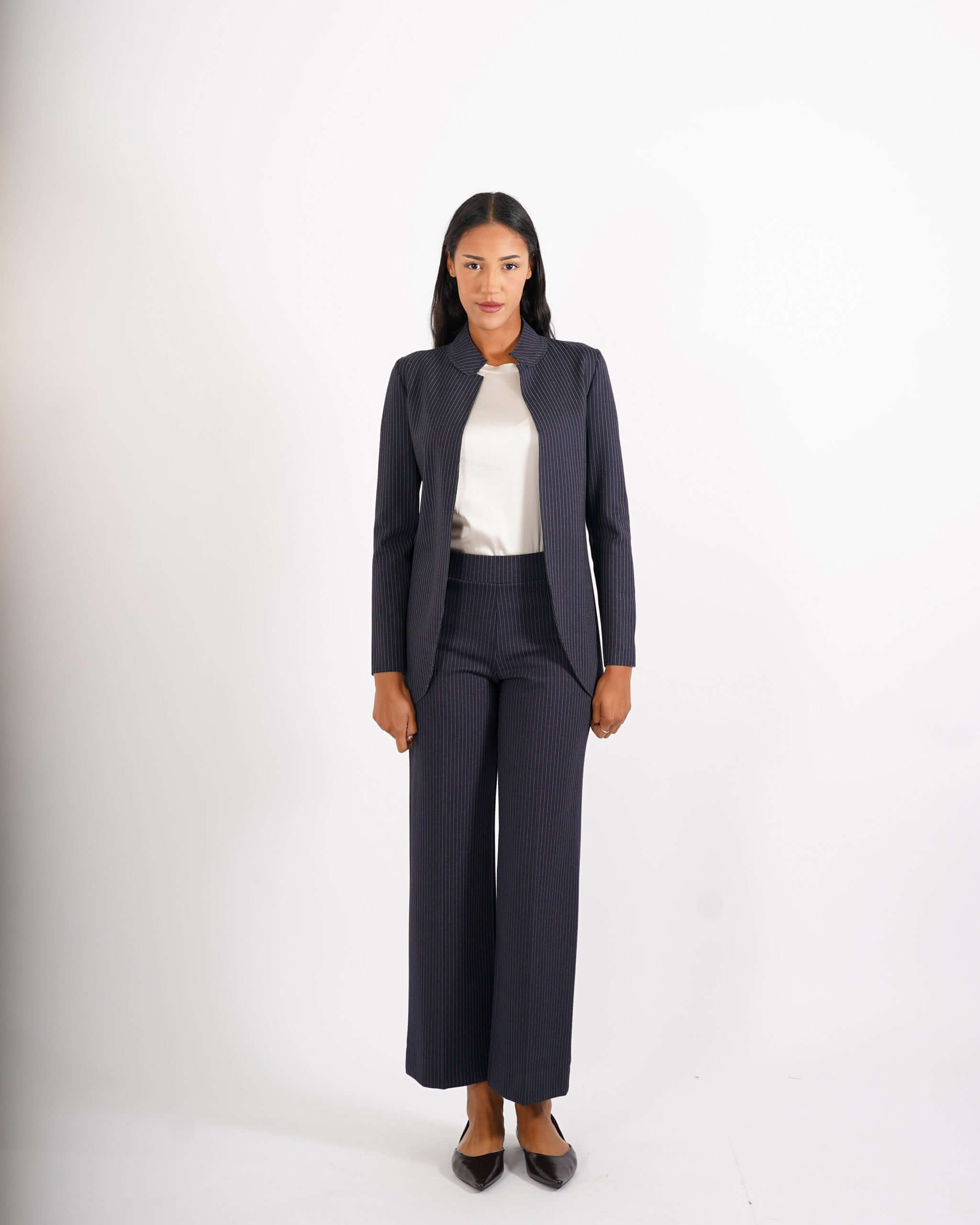 Giacca collo alla coreana in punto stoffa gessata - Zamora - Hope Fashion