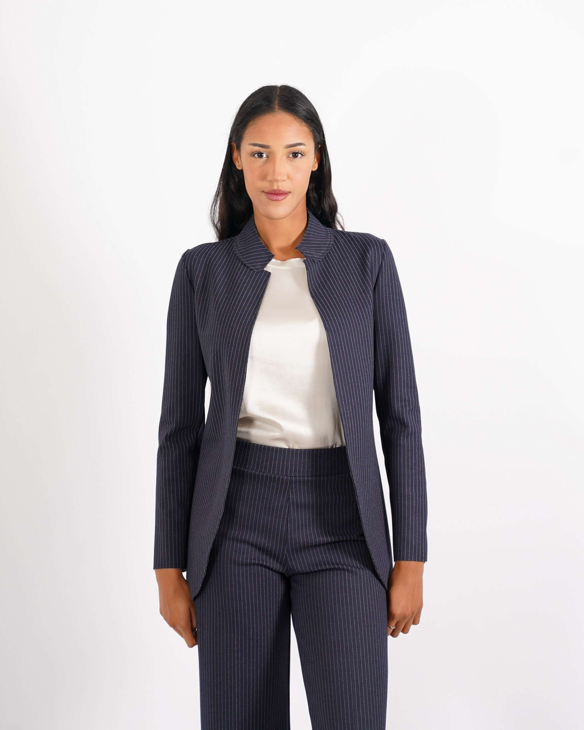 Giacca collo alla coreana in punto stoffa gessata - Zamora - Hope Fashion