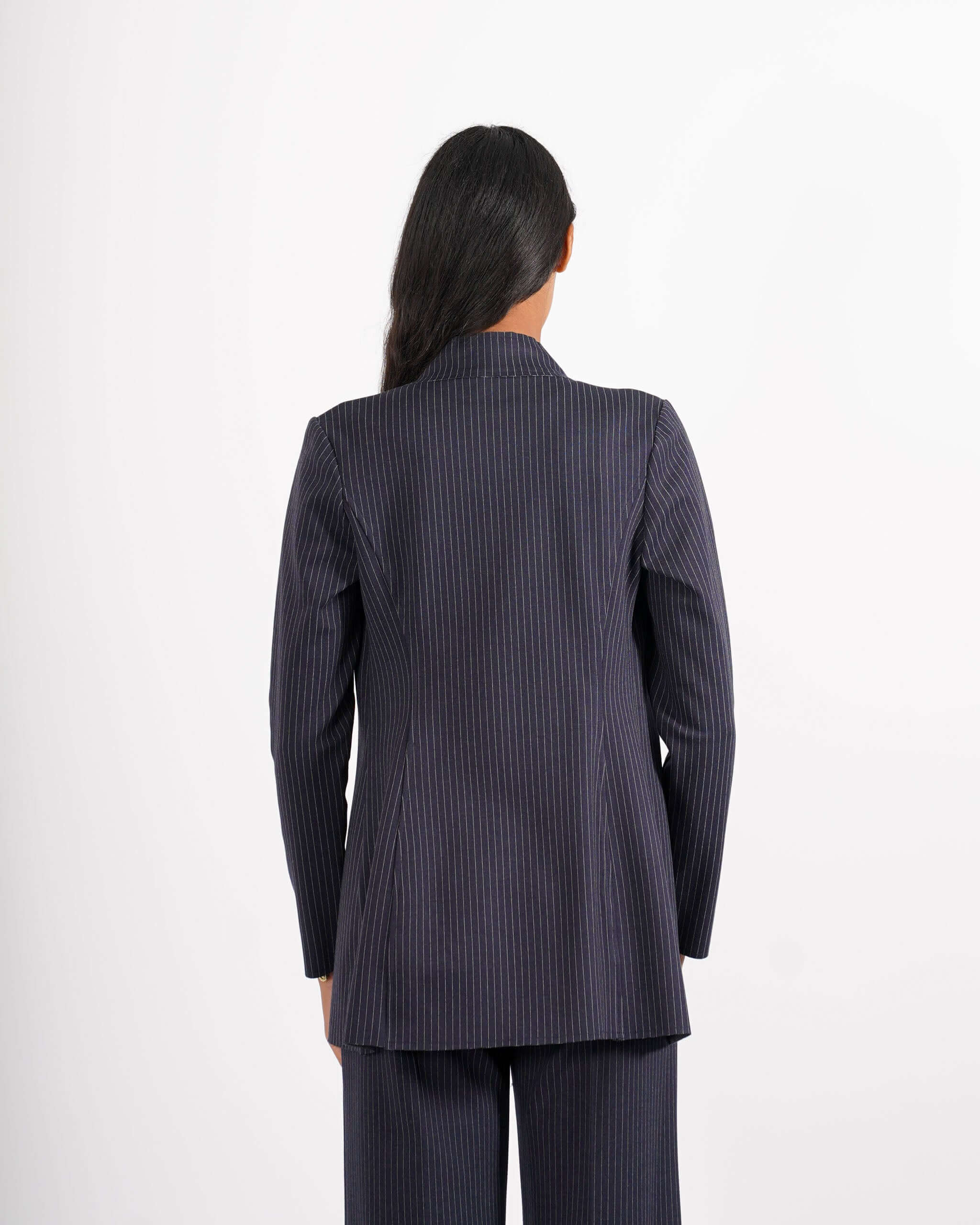 Giacca collo alla coreana in punto stoffa gessata - Zamora - Hope Fashion