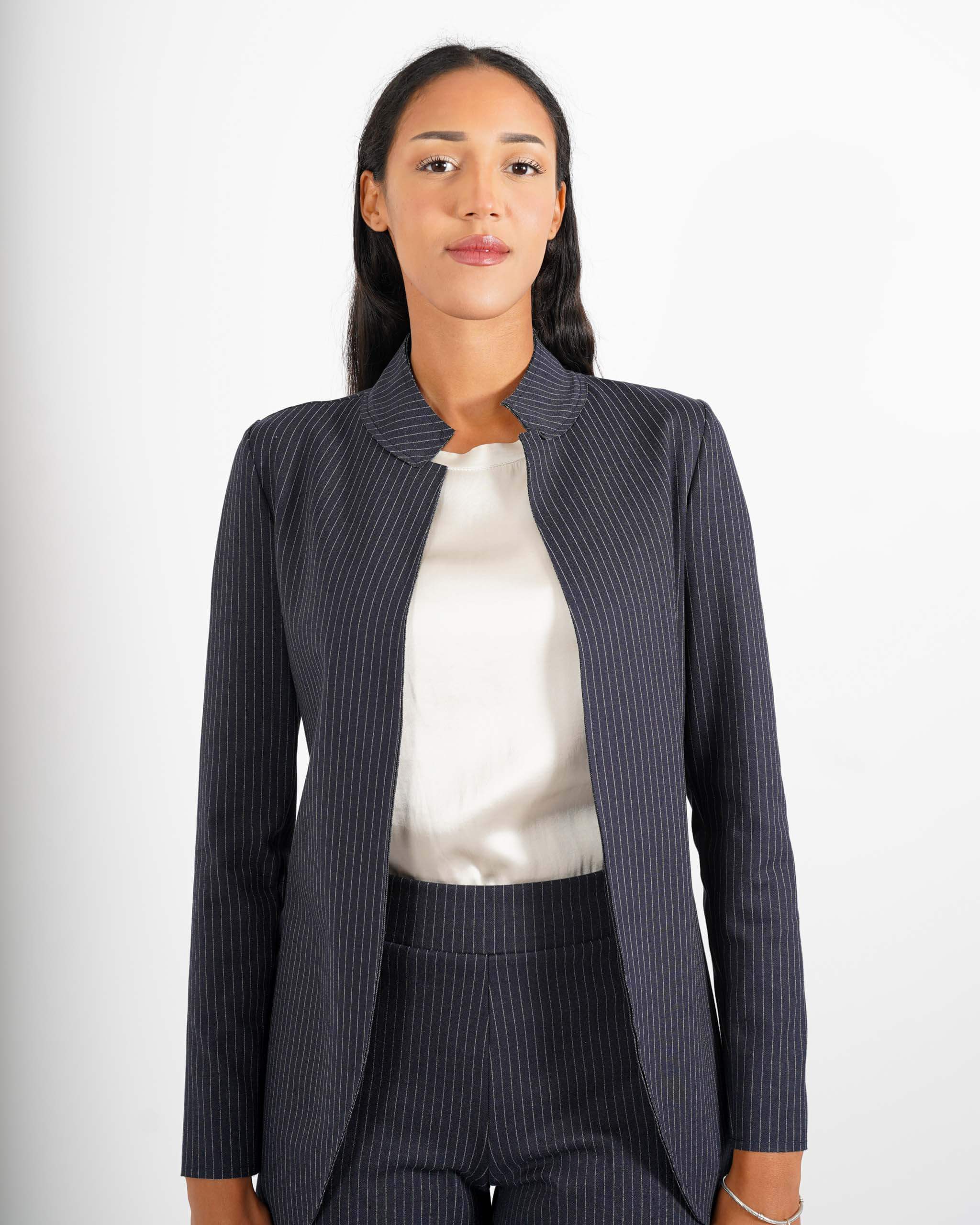 Giacca collo alla coreana in punto stoffa gessata - Zamora - Hope Fashion