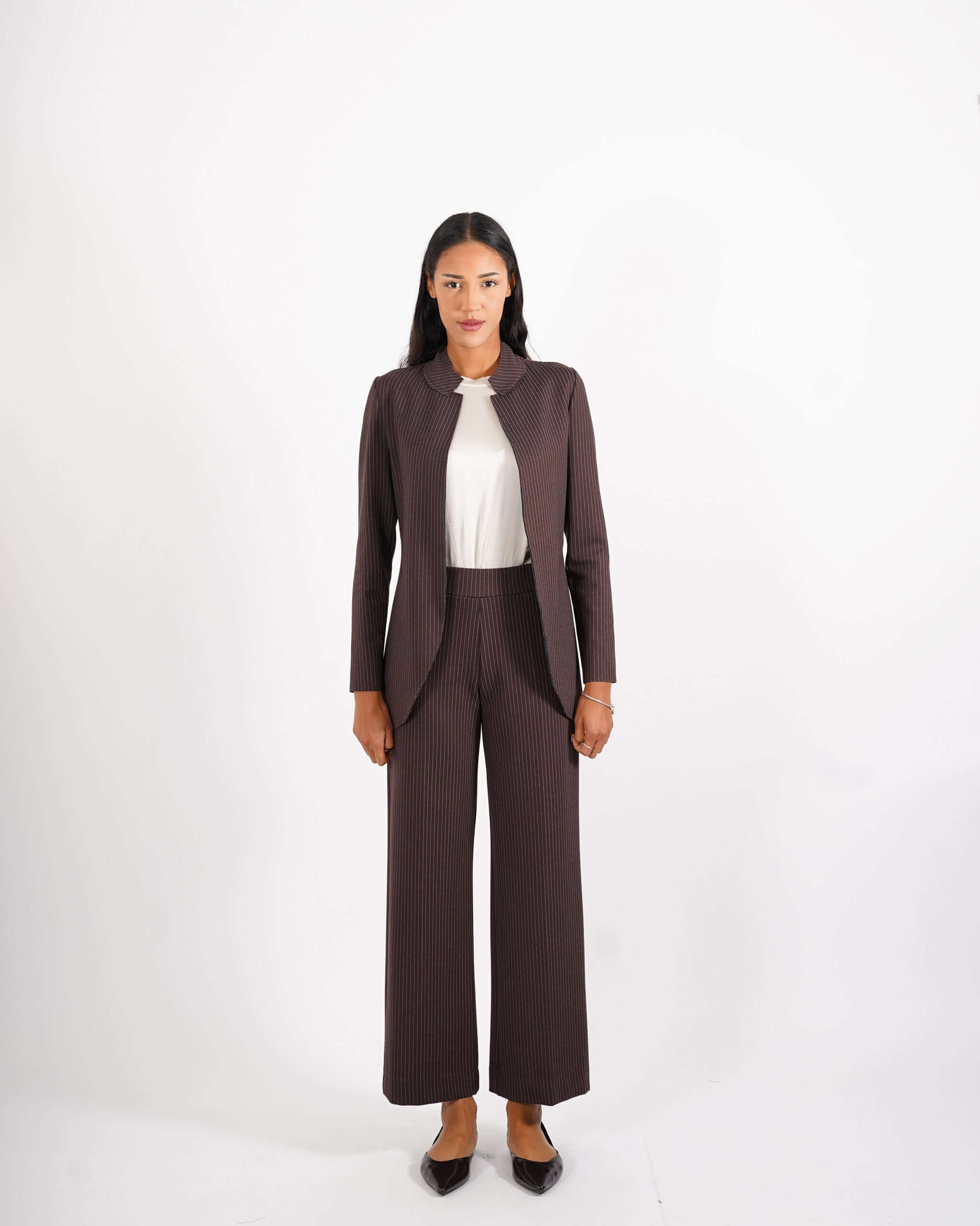 Giacca collo alla coreana in punto stoffa gessata - Zamora - Hope Fashion