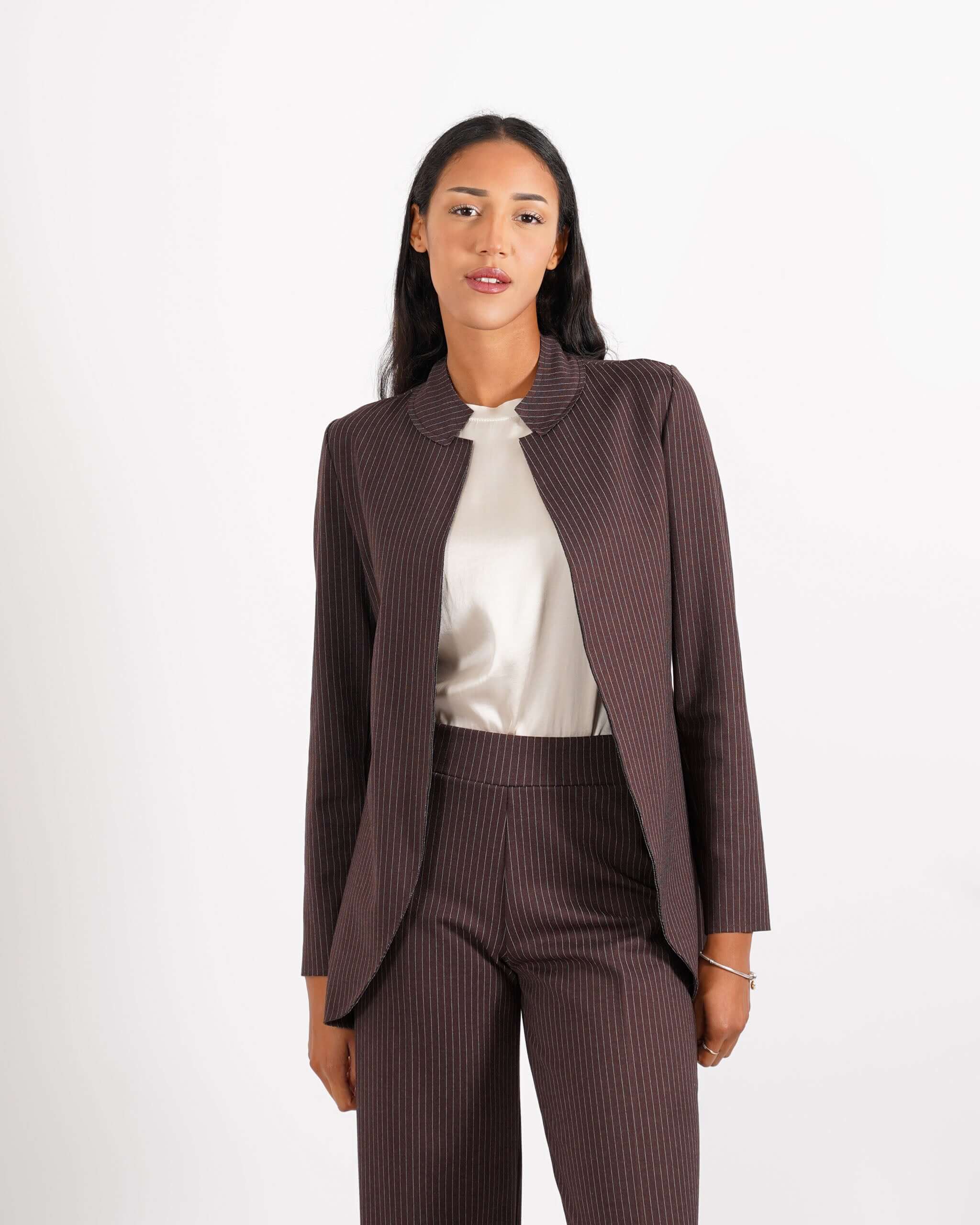 Giacca collo alla coreana in punto stoffa gessata - Zamora - Hope Fashion