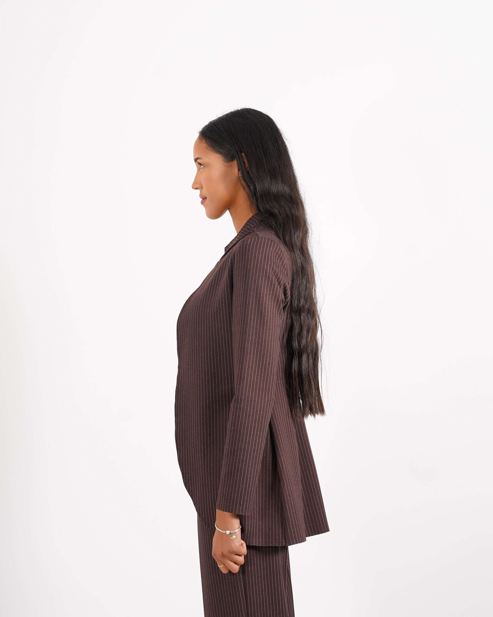 Giacca collo alla coreana in punto stoffa gessata - Zamora - Hope Fashion