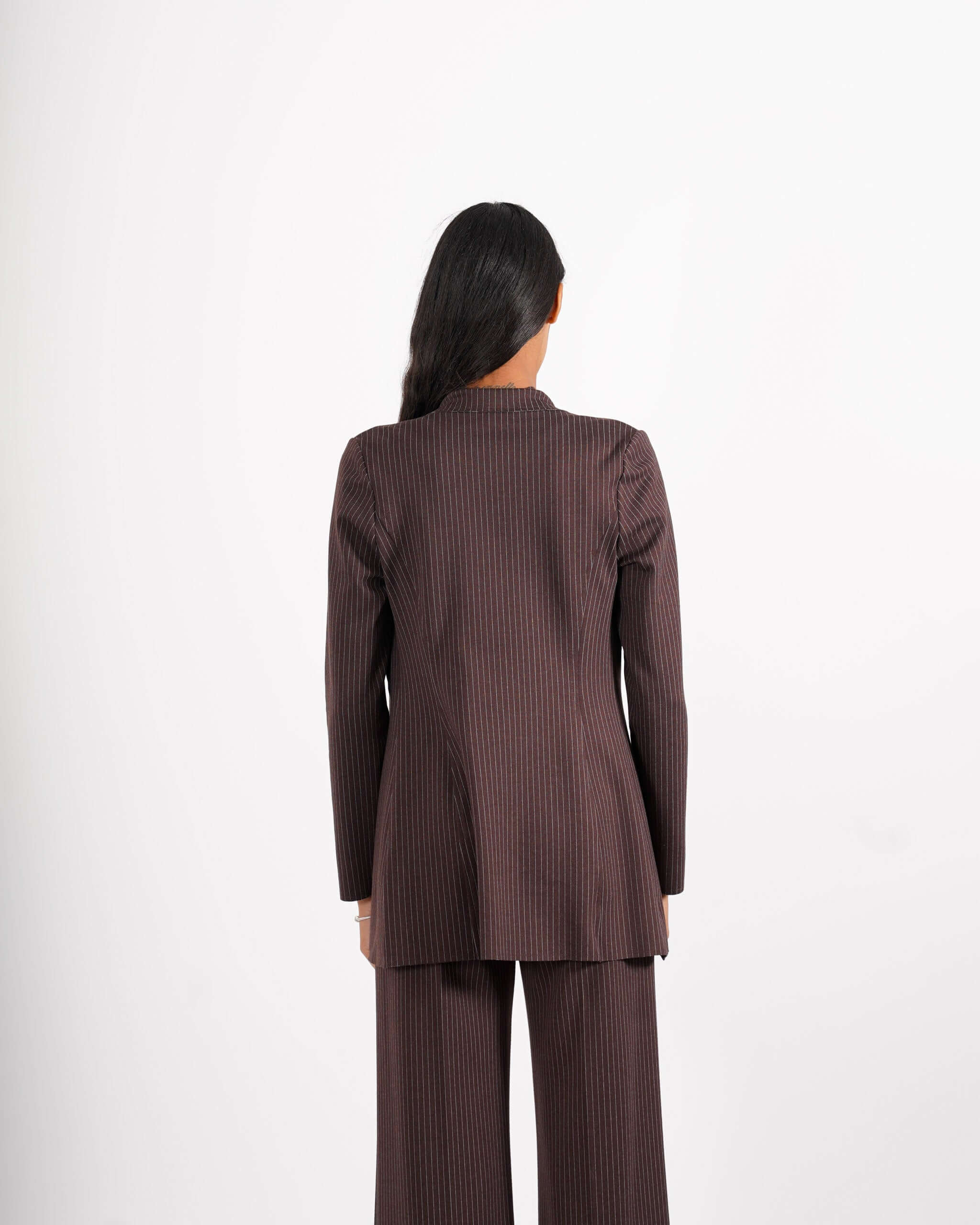 Giacca collo alla coreana in punto stoffa gessata - Zamora - Hope Fashion