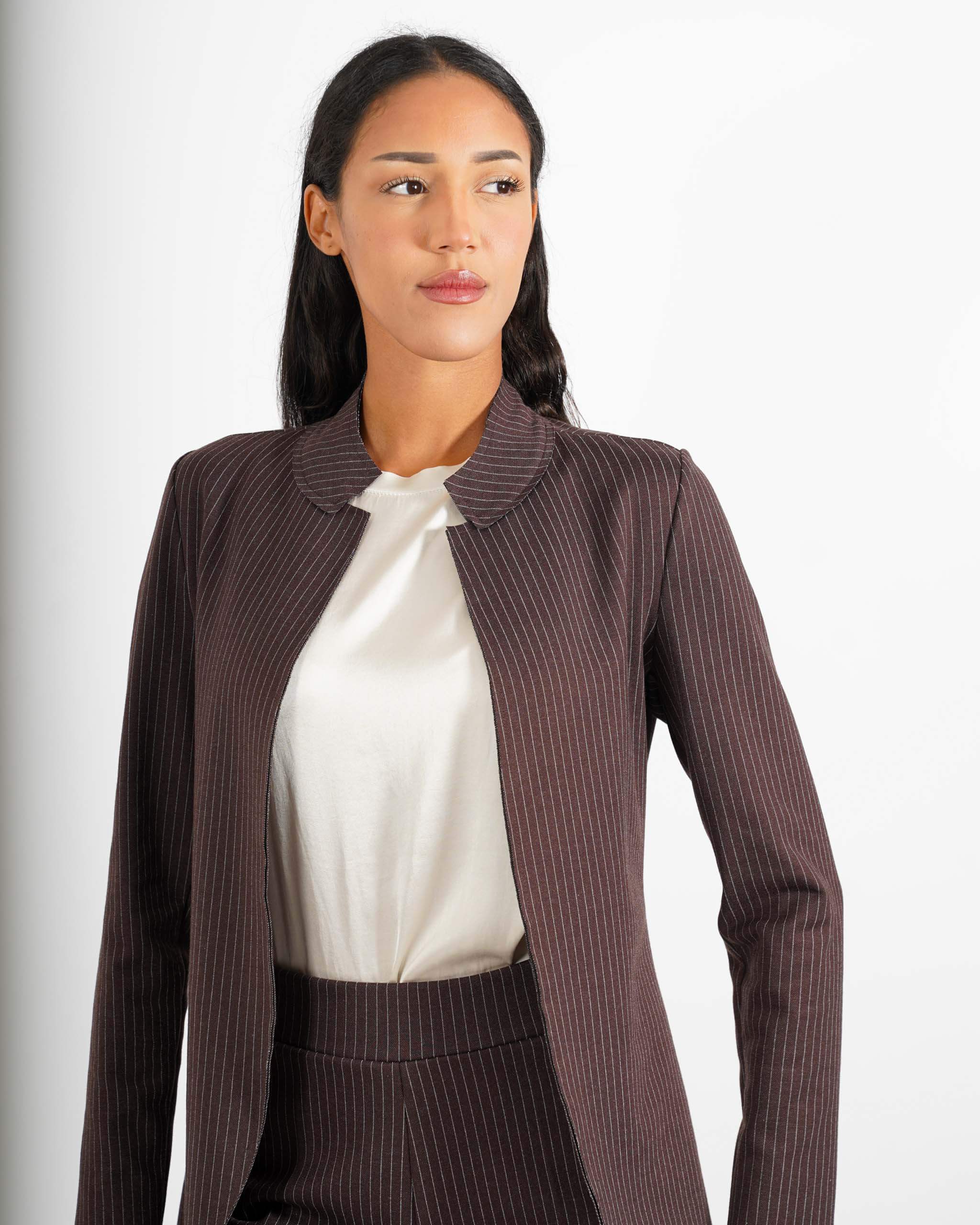 Giacca collo alla coreana in punto stoffa gessata - Zamora - Hope Fashion