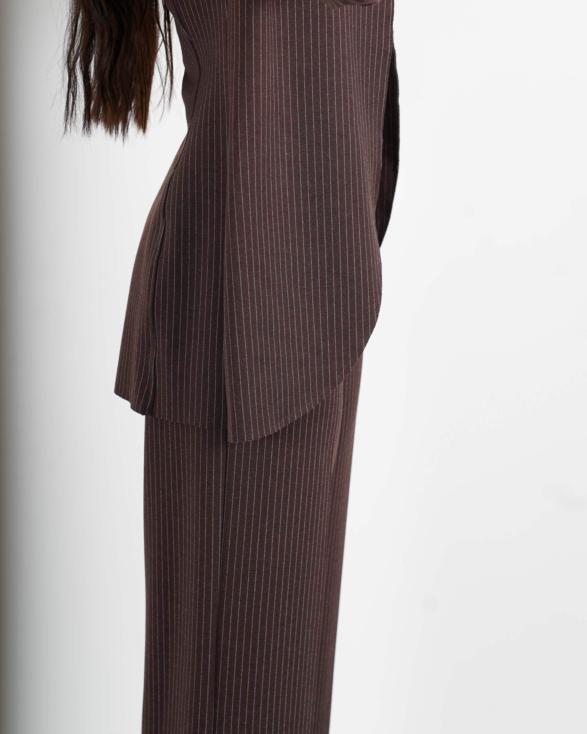 Giacca collo alla coreana in punto stoffa gessata - Zamora - Hope Fashion