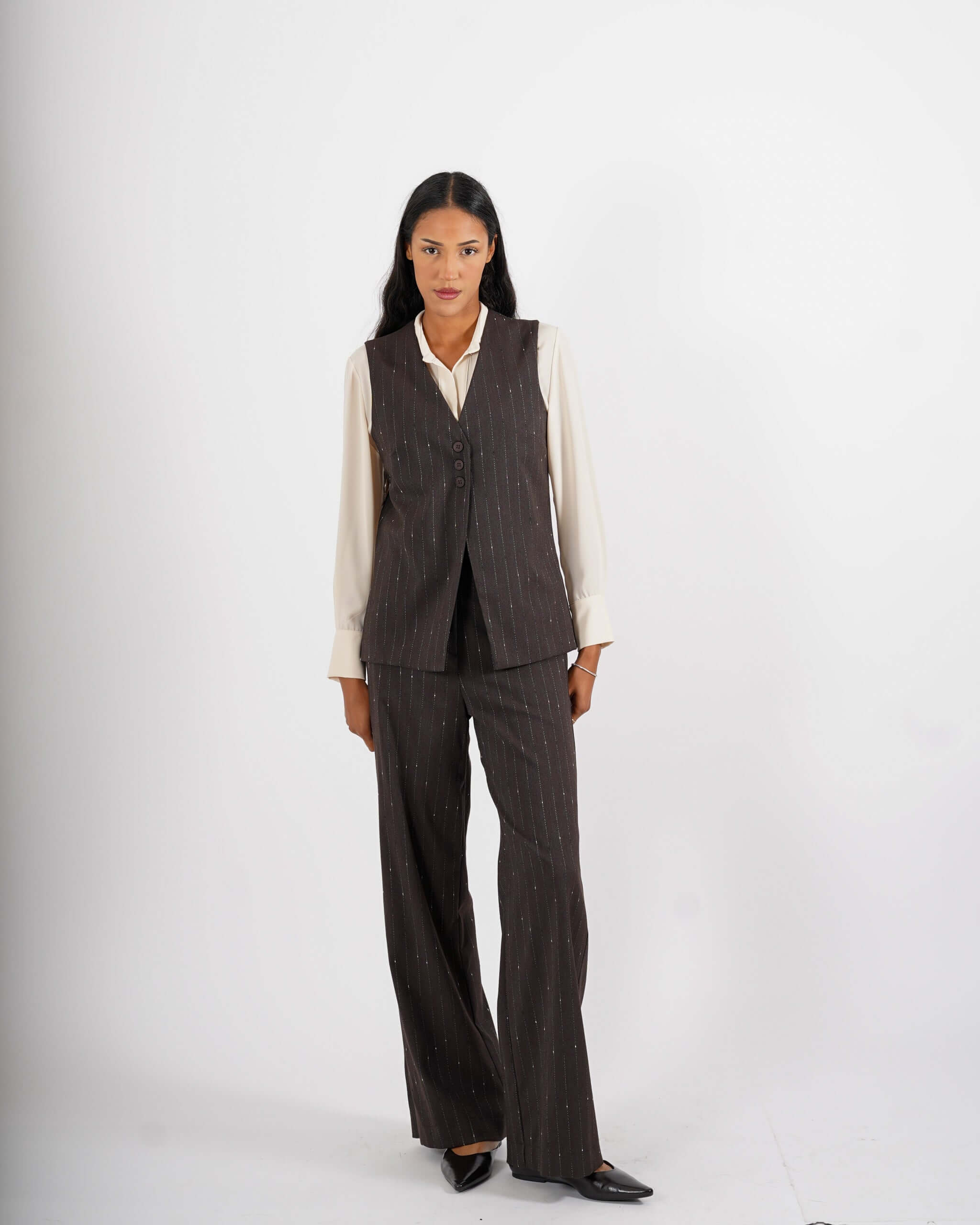 Gilet monopetto gessato in fresco lana - Tiranna - Hope Fashion