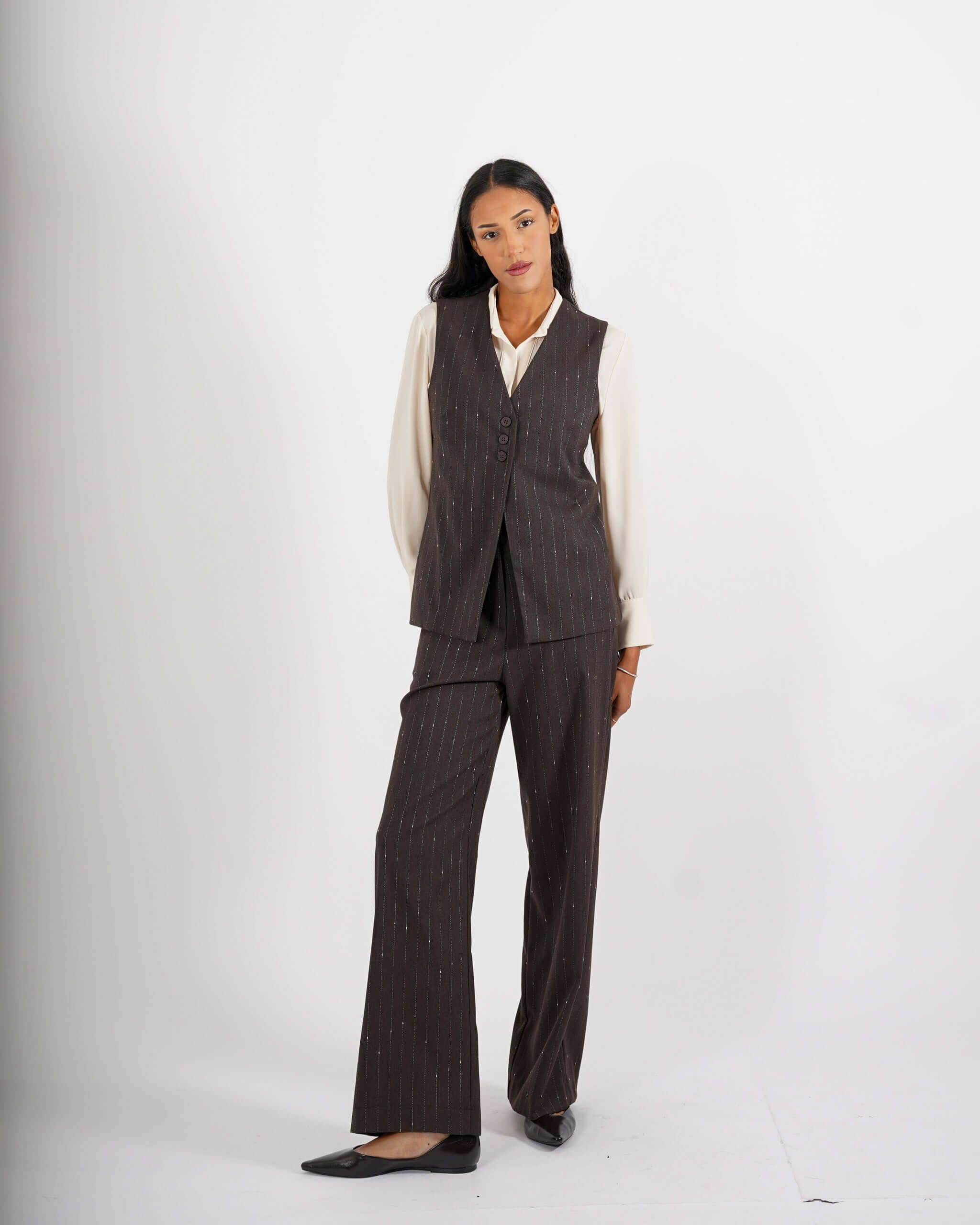 Gilet monopetto gessato in fresco lana - Tiranna - Hope Fashion