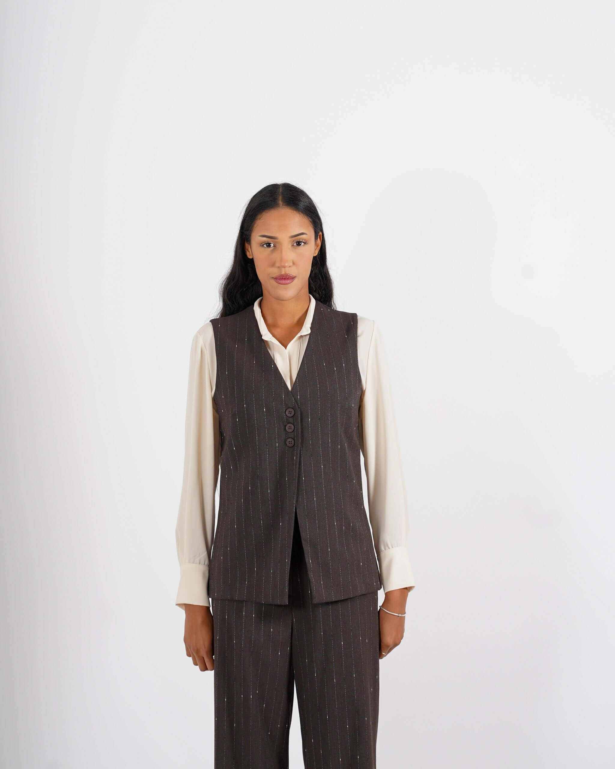 Gilet monopetto gessato in fresco lana - Tiranna - Hope Fashion