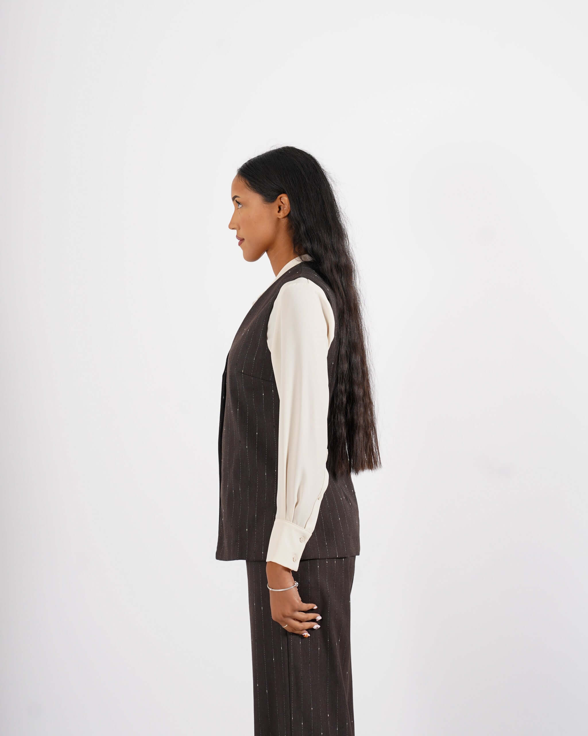 Gilet monopetto gessato in fresco lana - Tiranna - Hope Fashion