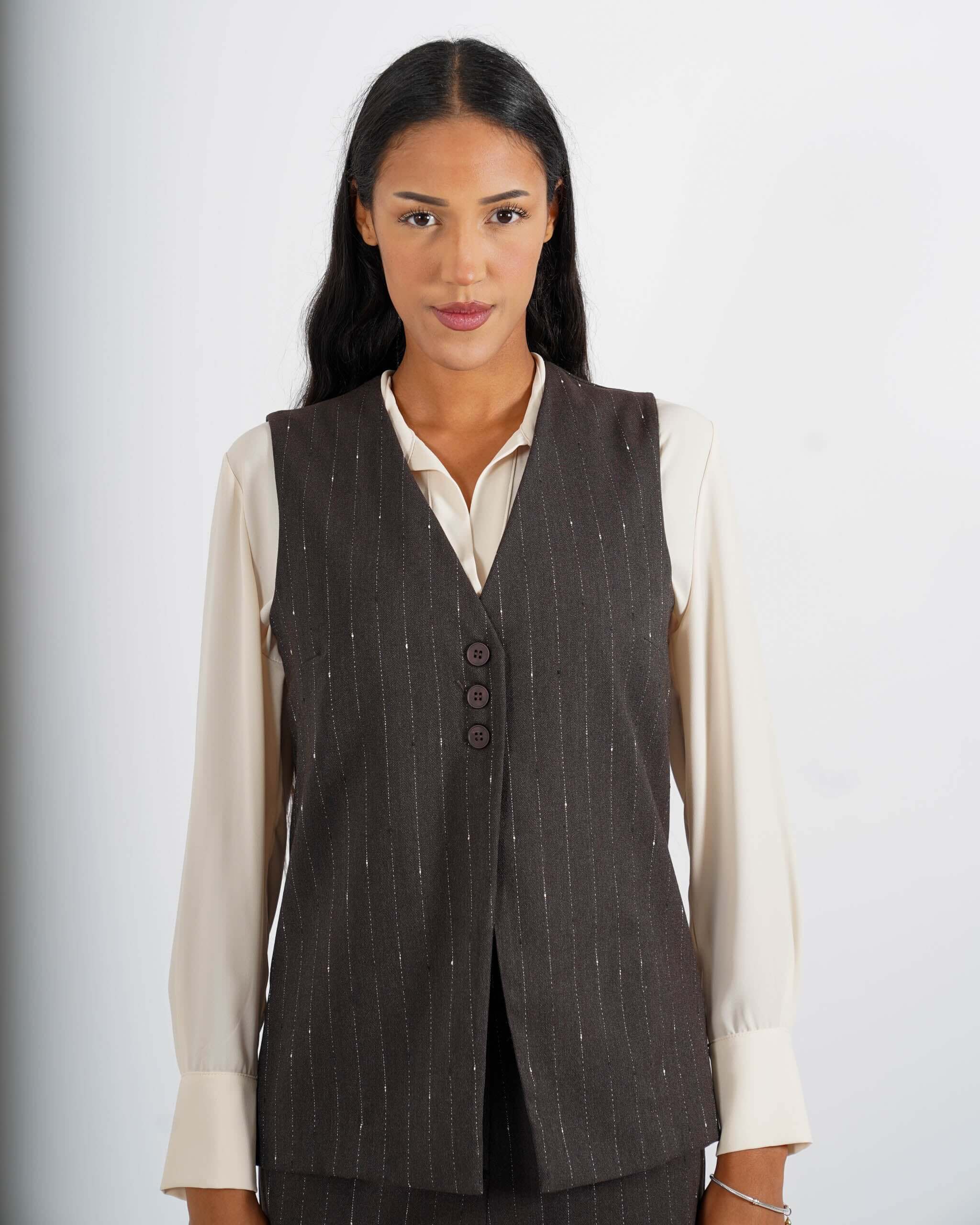 Gilet monopetto gessato in fresco lana - Tiranna - Hope Fashion