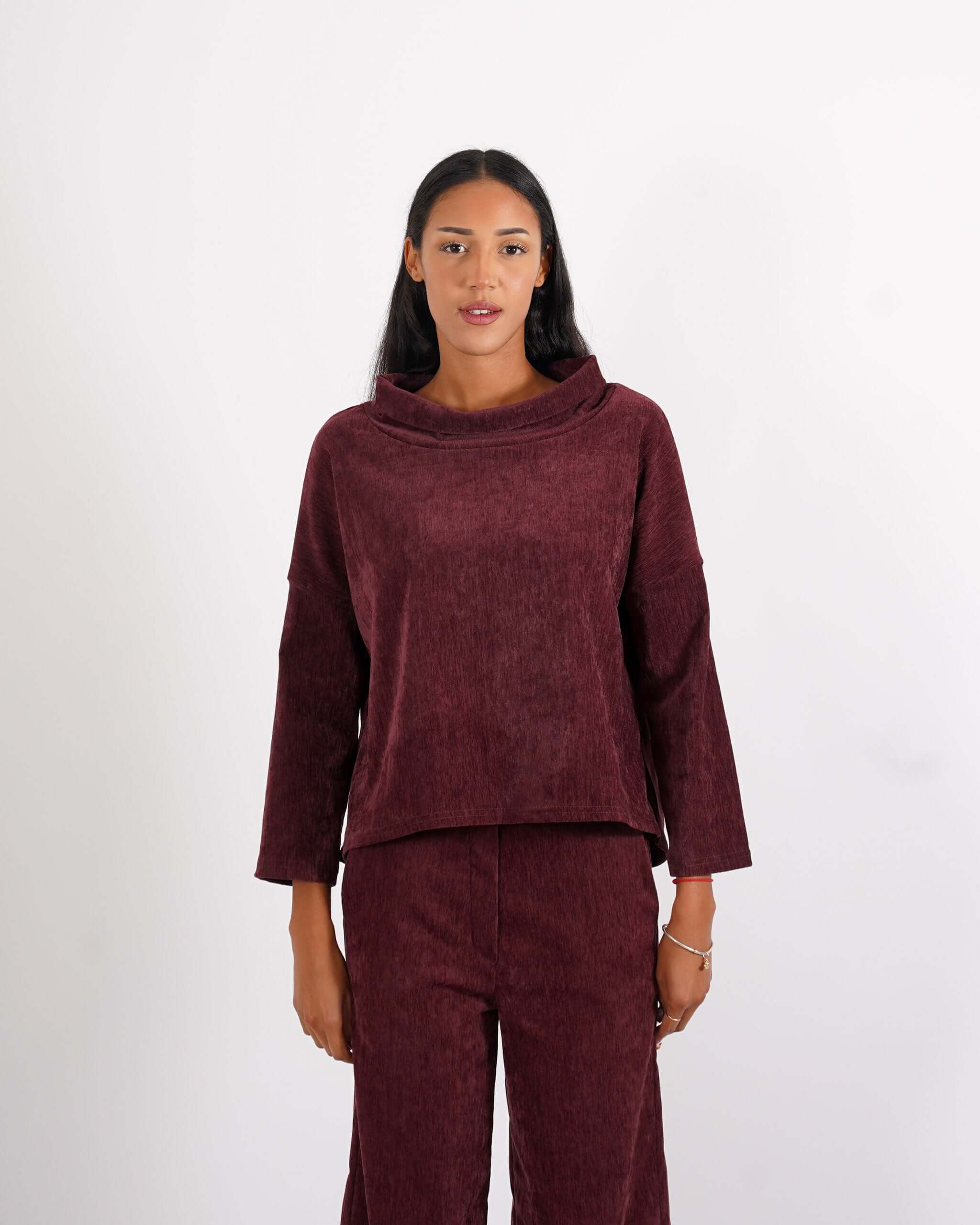 Felpa collo a cratere in mano velluto - Palmira - Hope Fashion