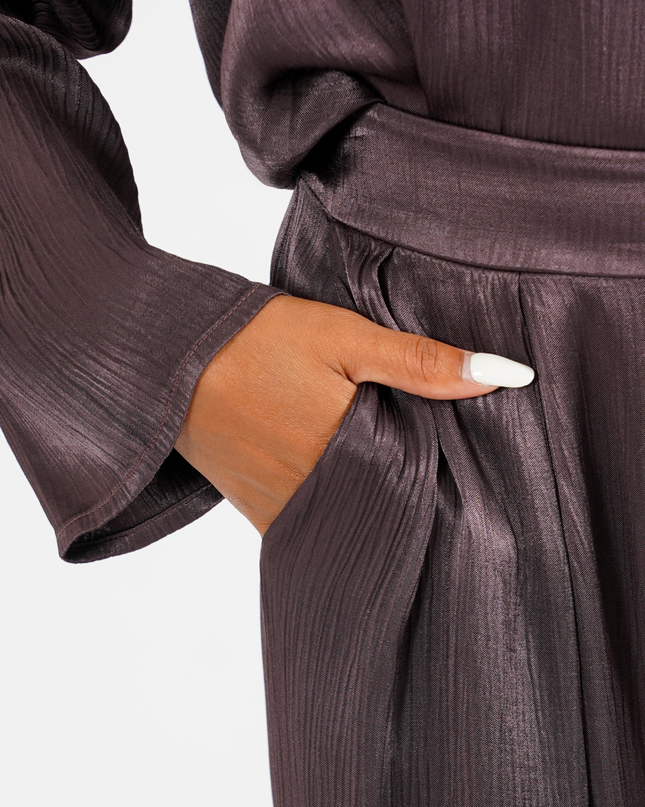 Pantaloni gamba larga in mano raso stropicciato - Capricciosa