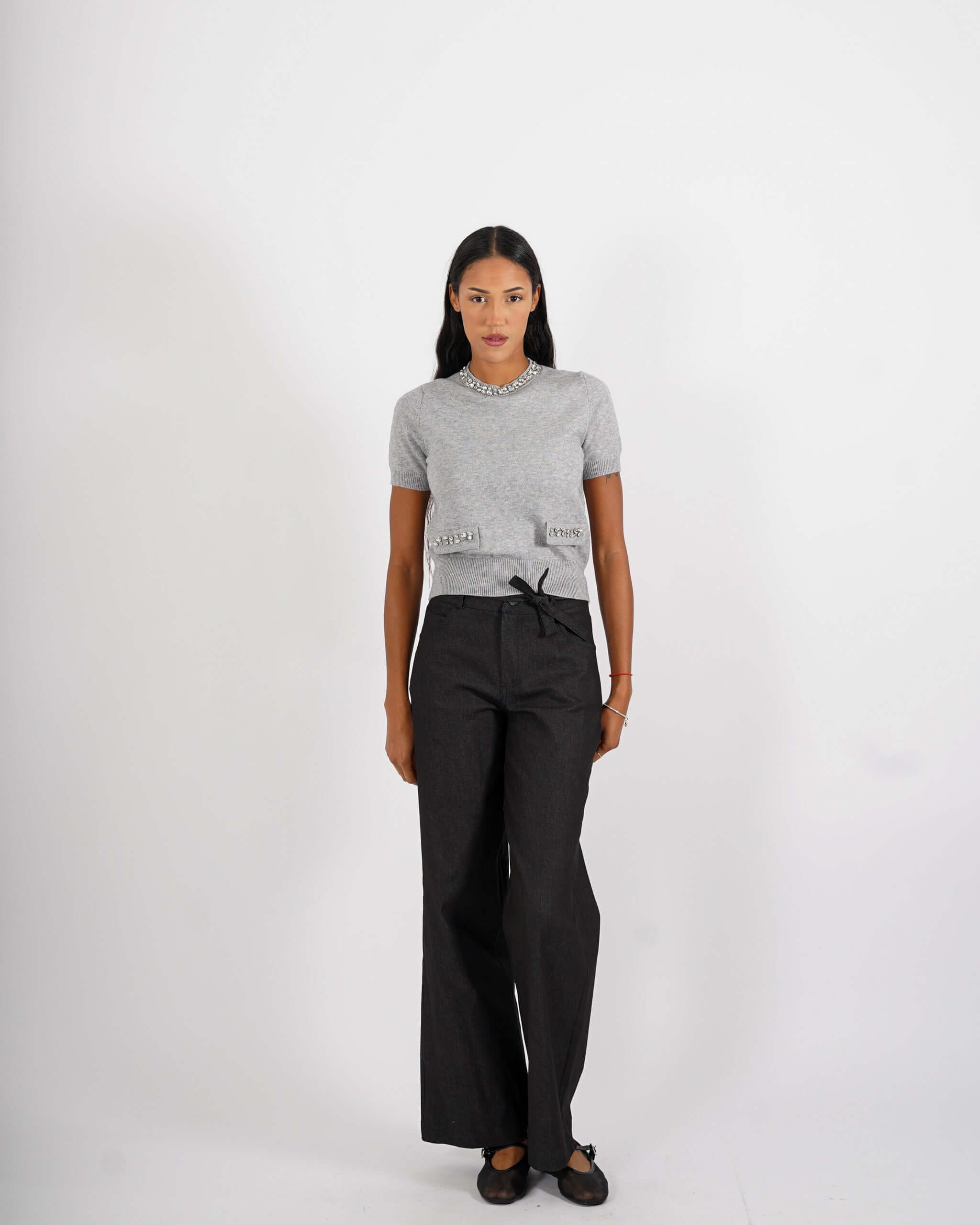 Maglia girocollo con applicazioni di strass - Orlanda - Hope Fashion