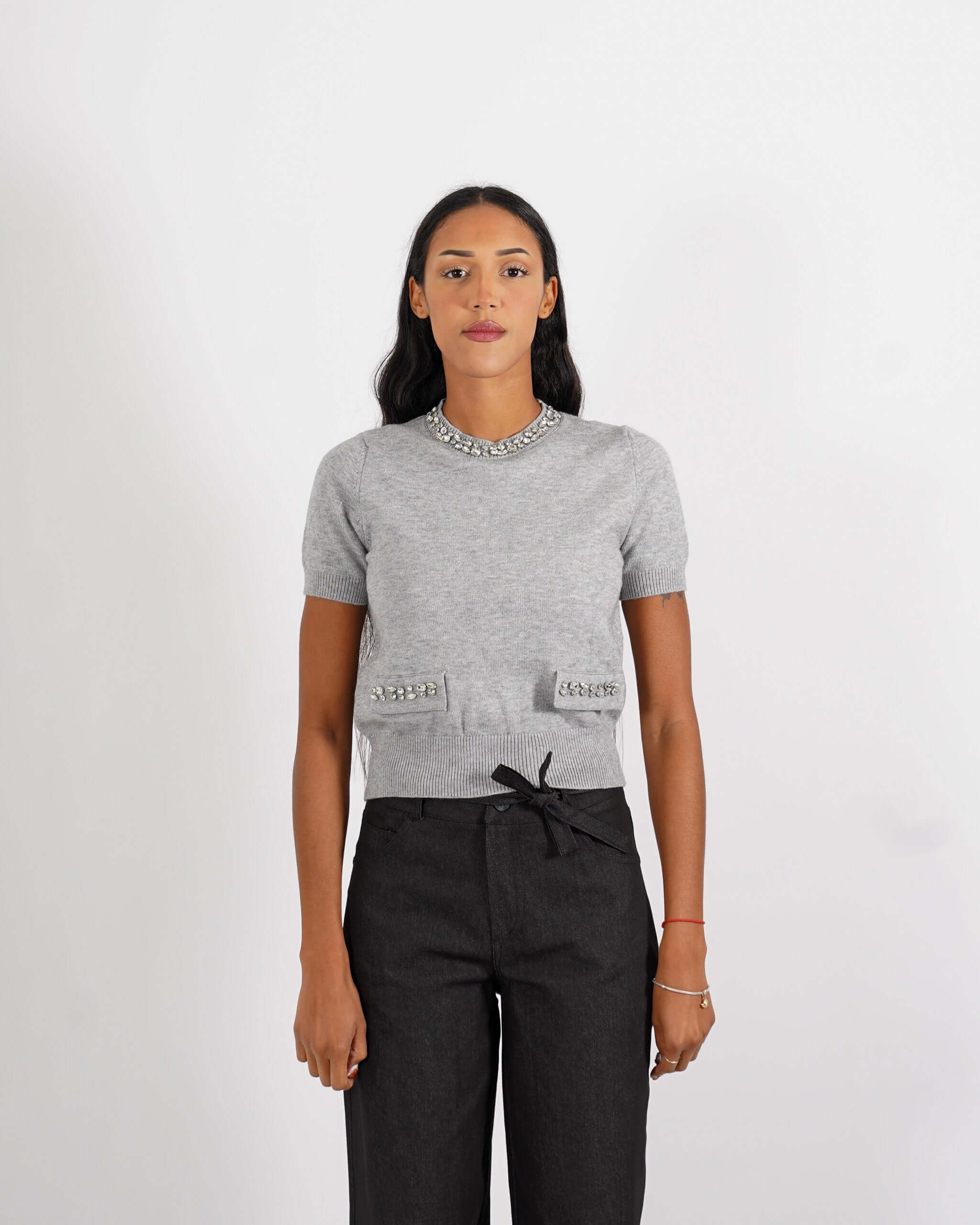 Maglia girocollo con applicazioni di strass - Orlanda - Hope Fashion