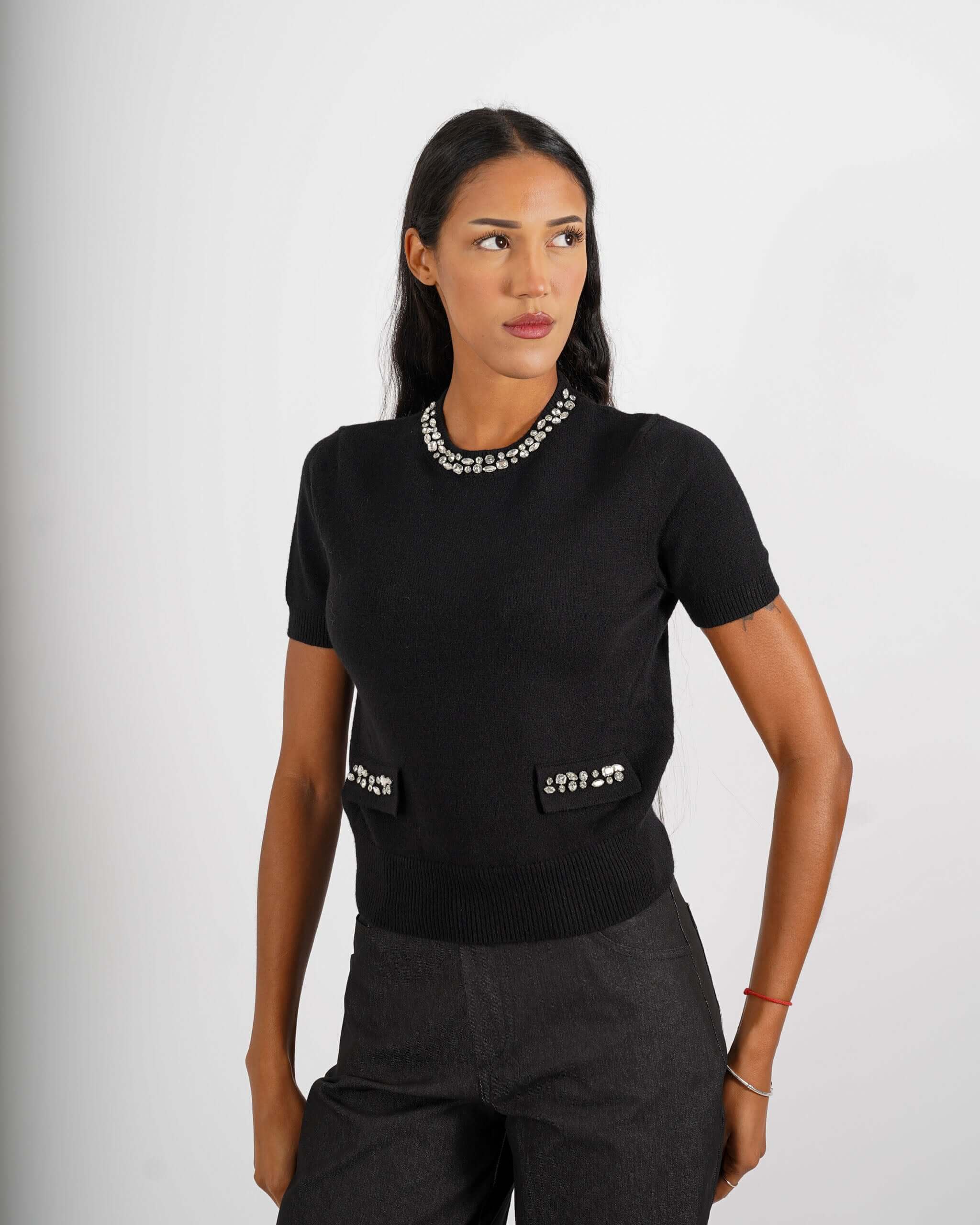 Maglia girocollo con applicazioni di strass - Orlanda - Hope Fashion