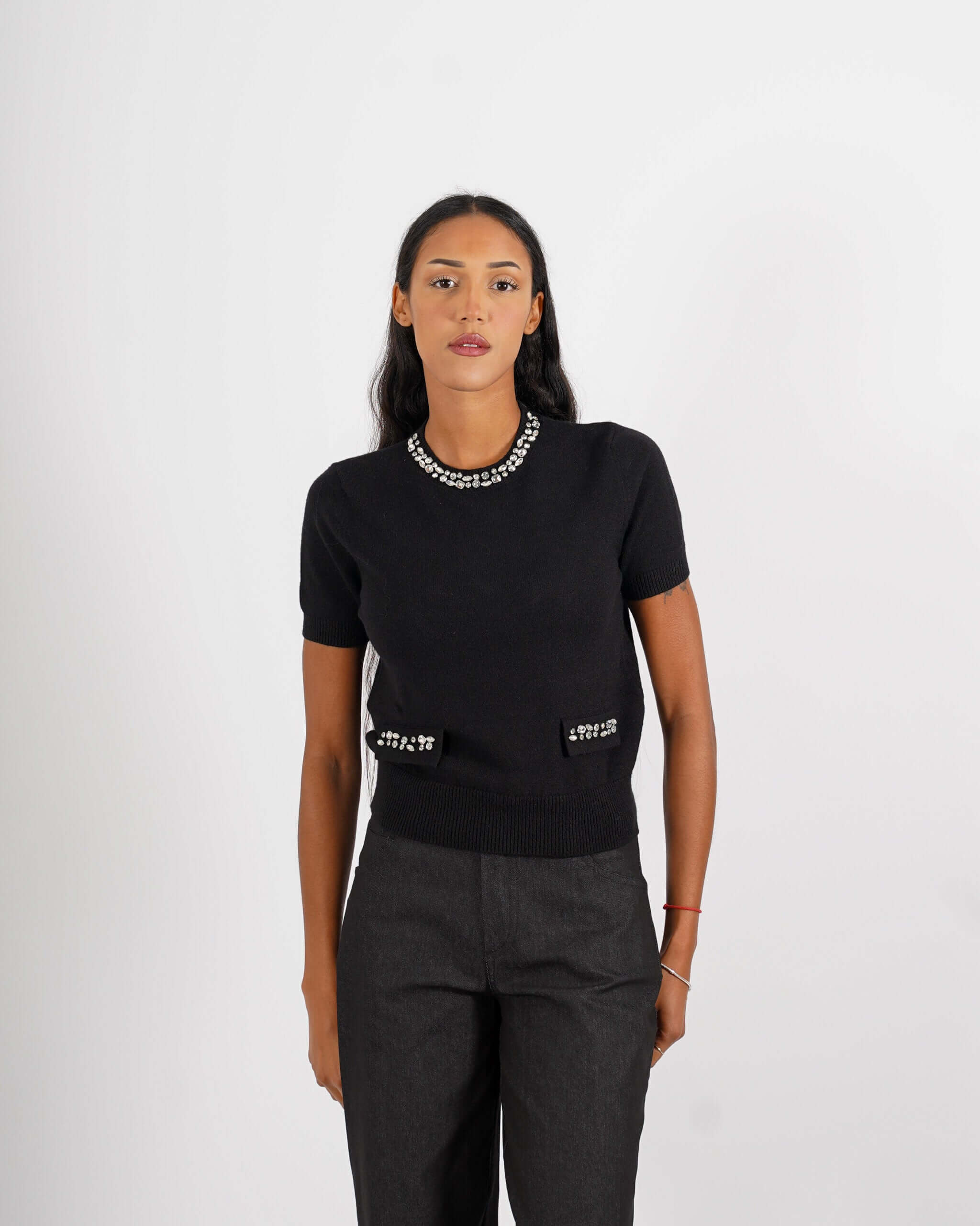 Maglia girocollo con applicazioni di strass - Orlanda - Hope Fashion