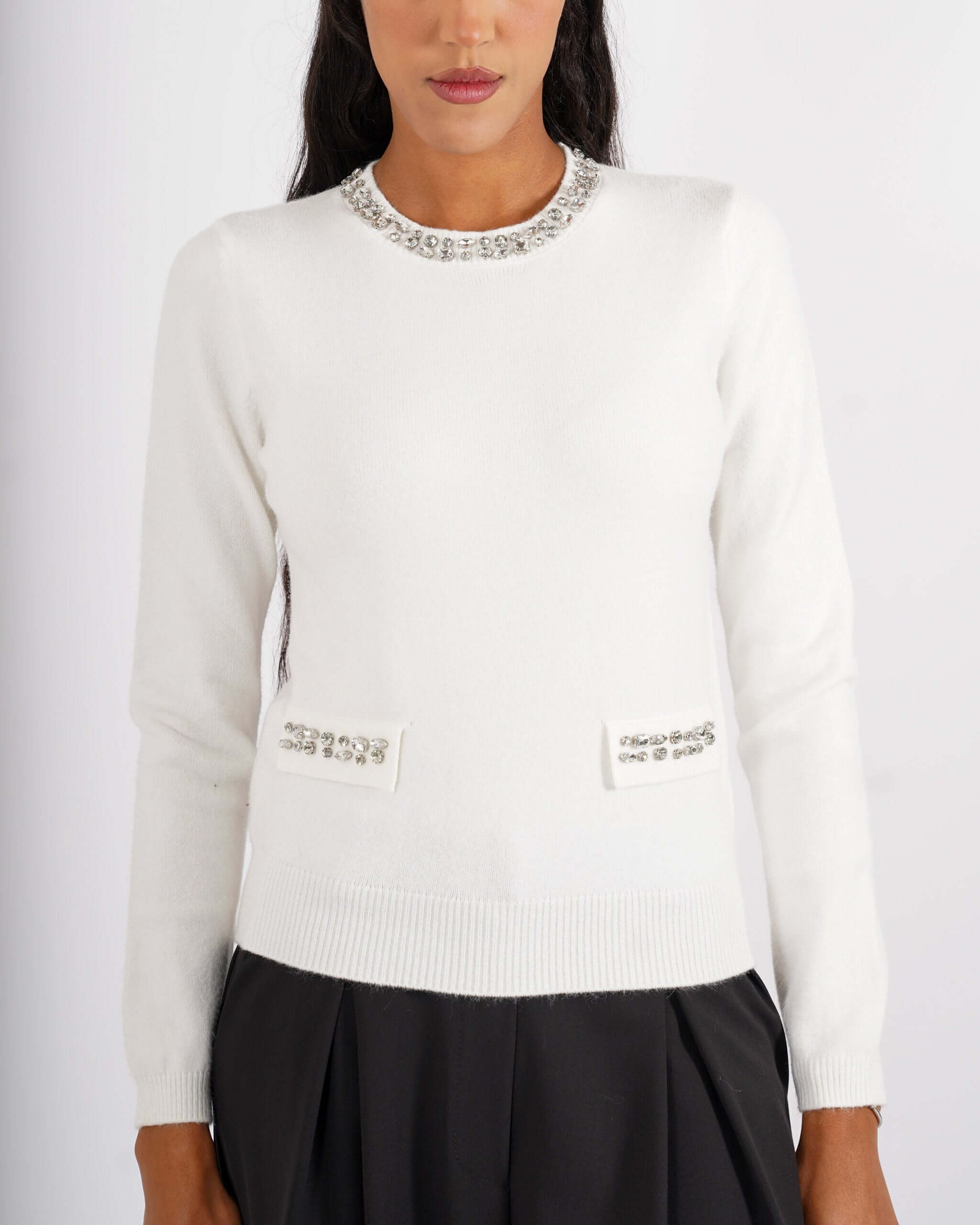 Maglia girocollo con applicazioni di strass - Pabla - Hope Fashion