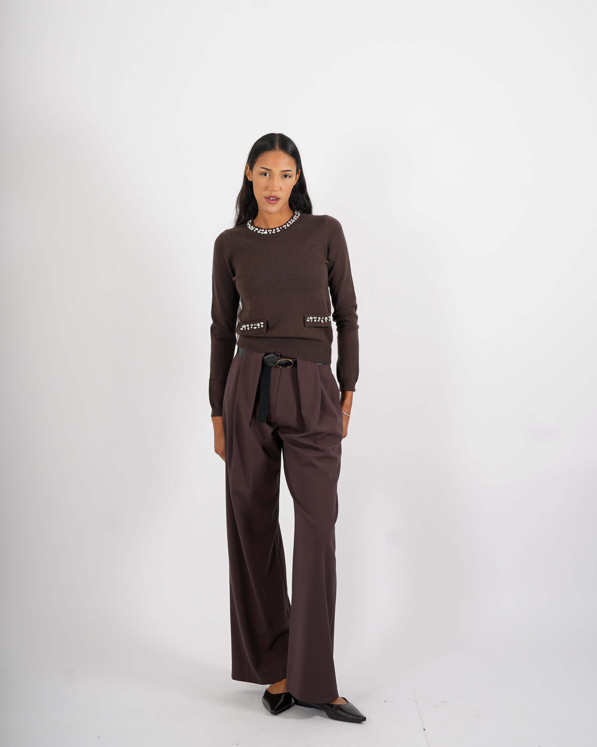 Maglia girocollo con applicazioni di strass - Pabla - Hope Fashion