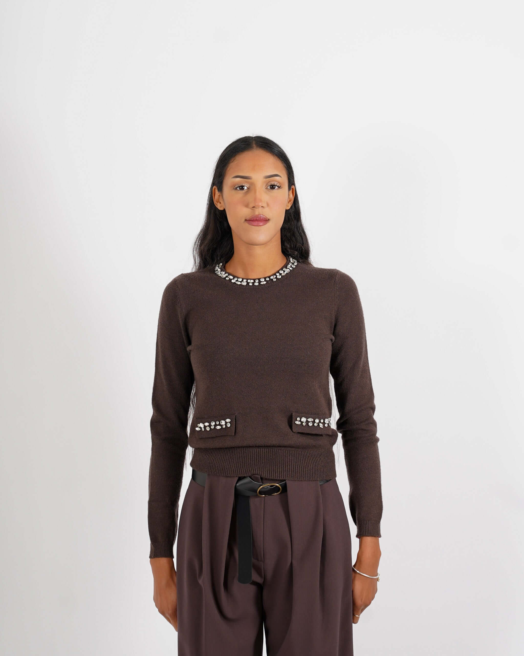 Maglia girocollo con applicazioni di strass - Pabla - Hope Fashion