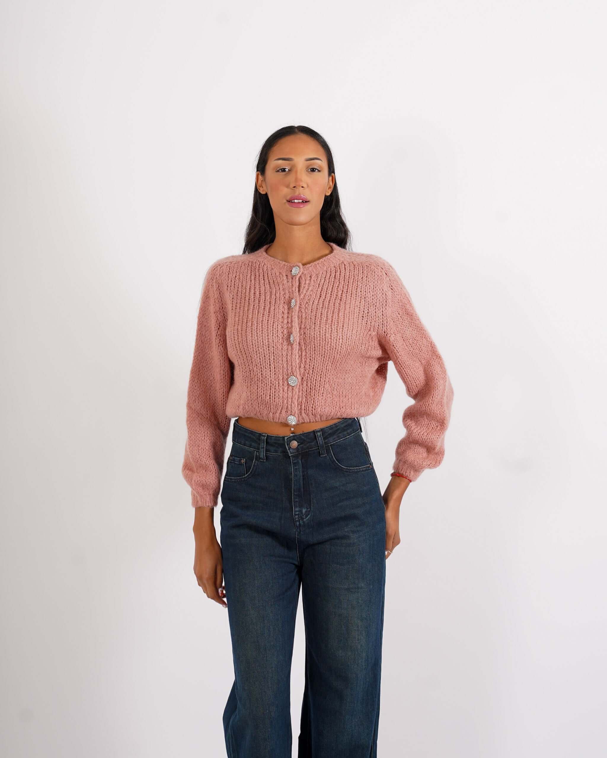 Cardigan con bottoni gioiello in lana mohair - Shade - Hope Fashion