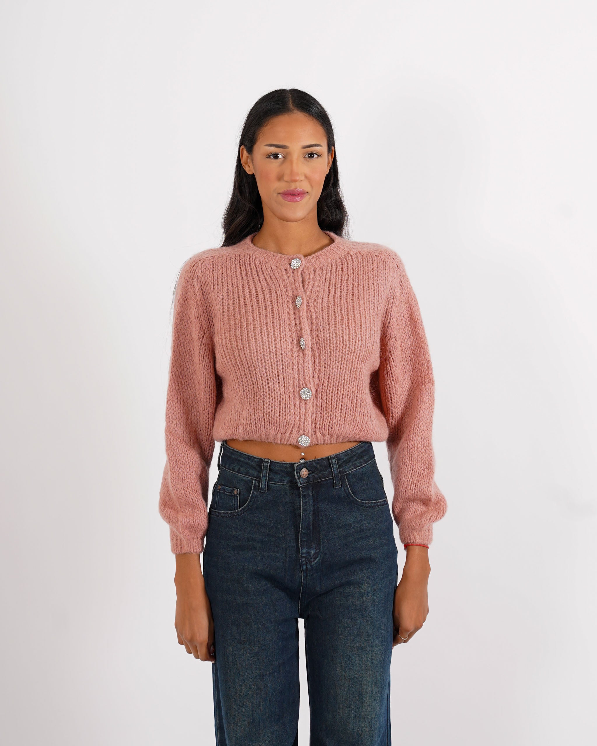Cardigan con bottoni gioiello in lana mohair - Shade