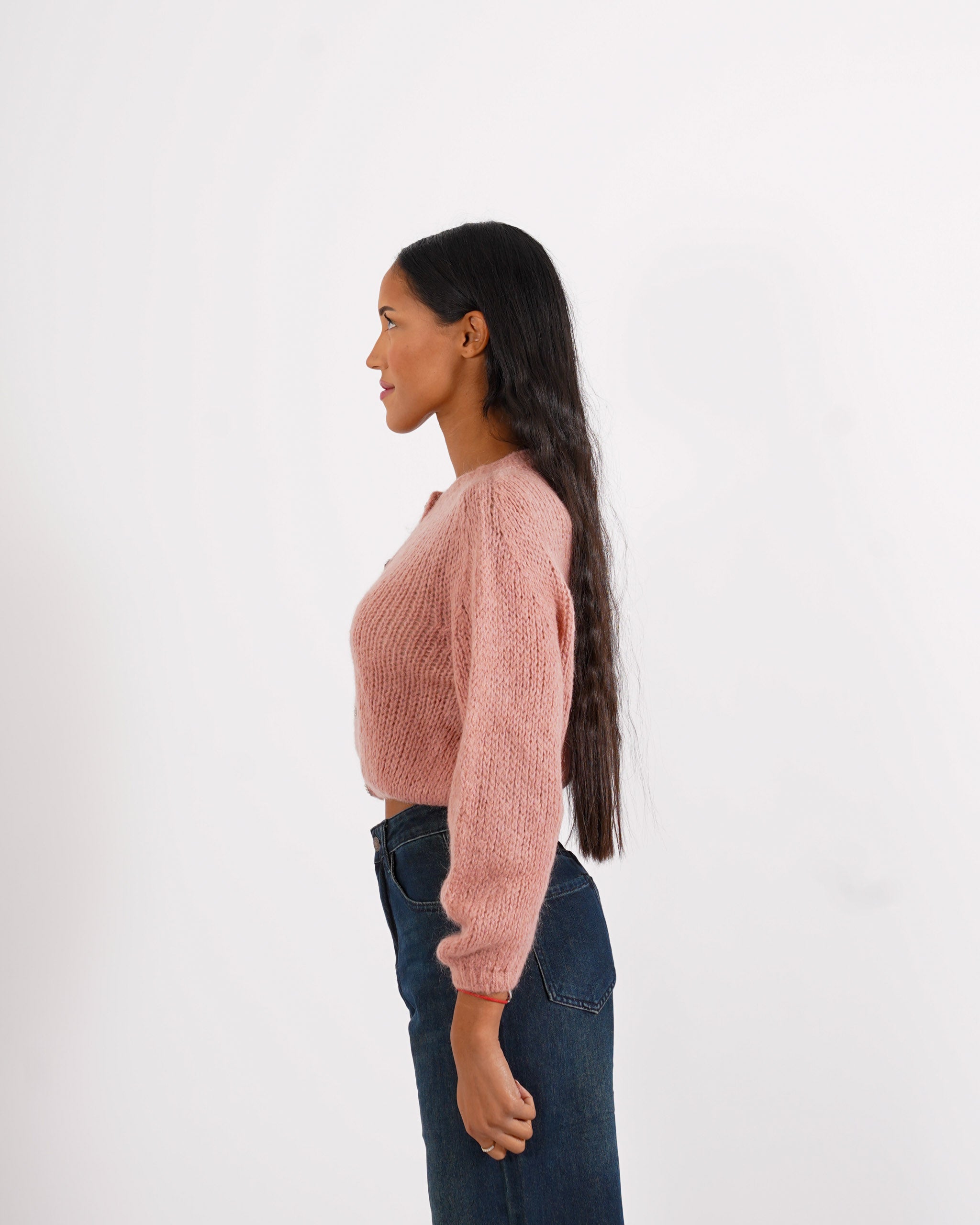 Cardigan con bottoni gioiello in lana mohair - Shade
