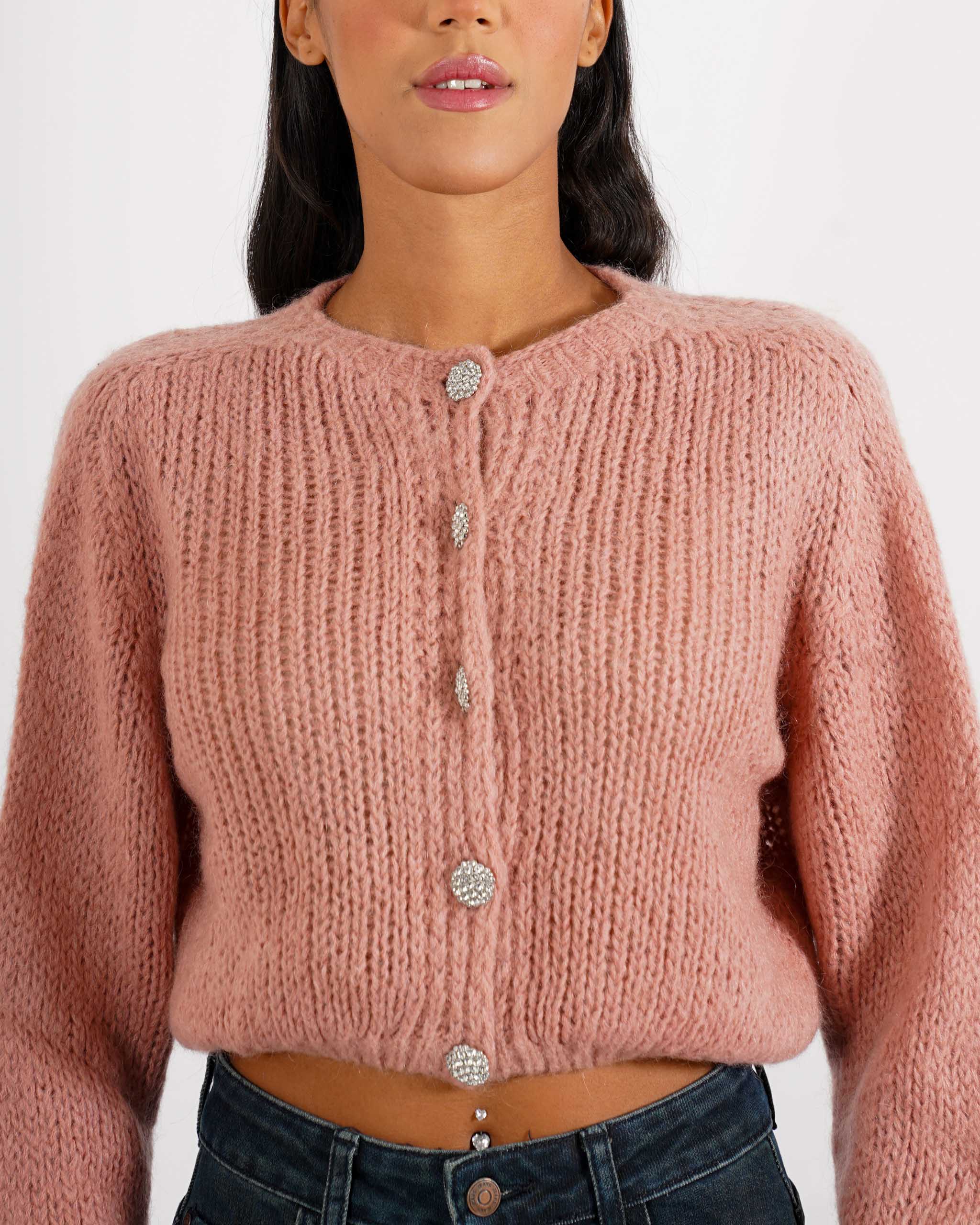 Cardigan con bottoni gioiello in lana mohair - Shade