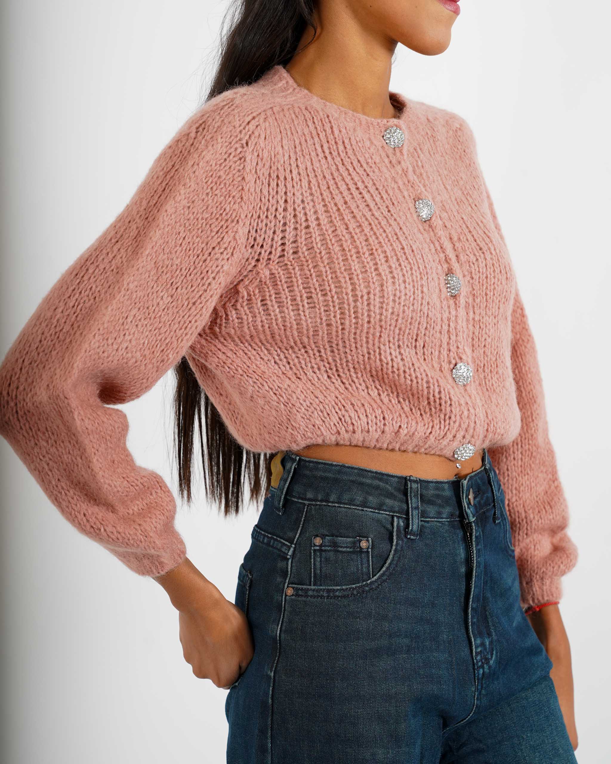 Cardigan con bottoni gioiello in lana mohair - Shade