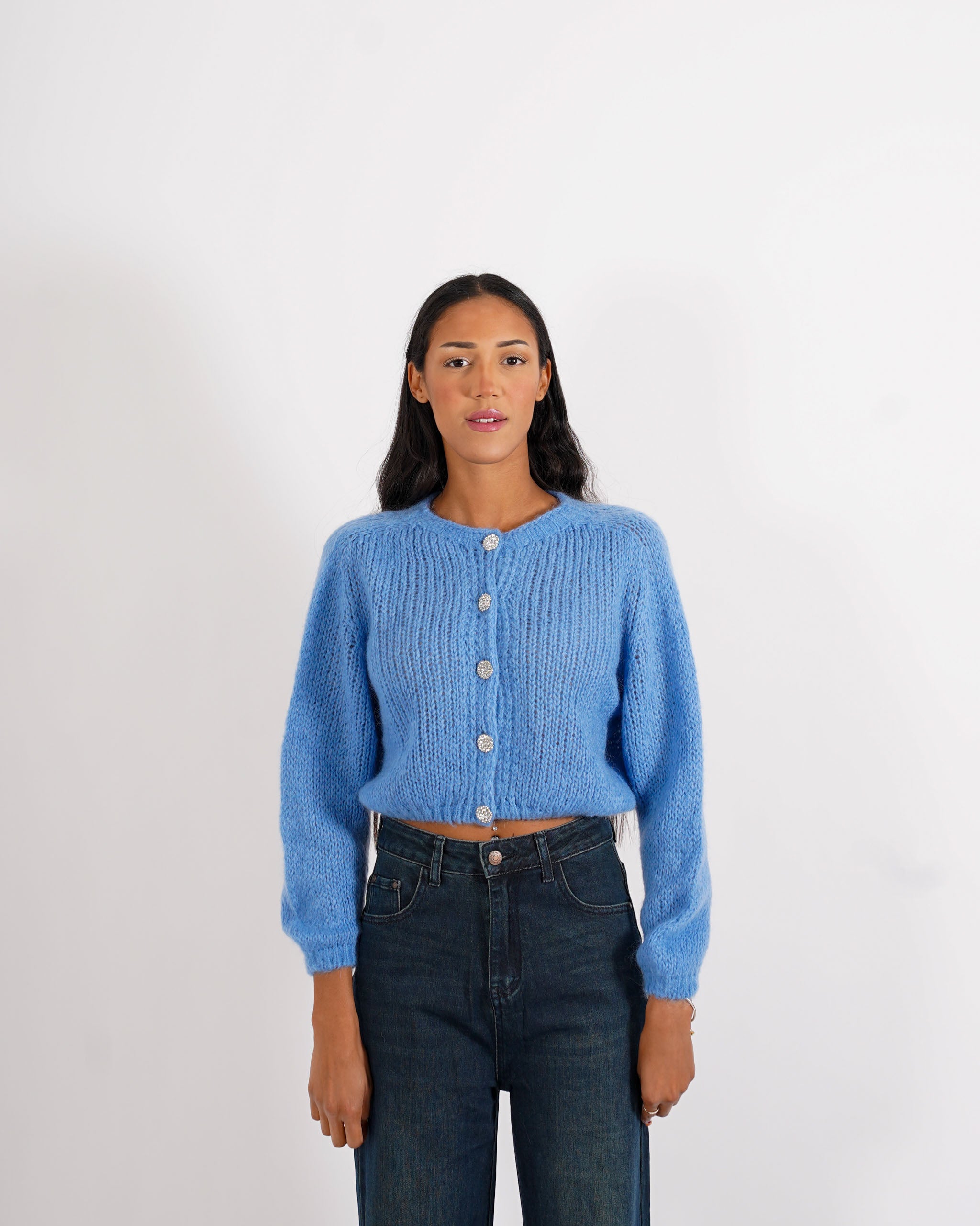 Cardigan con bottoni gioiello in lana mohair - Shade