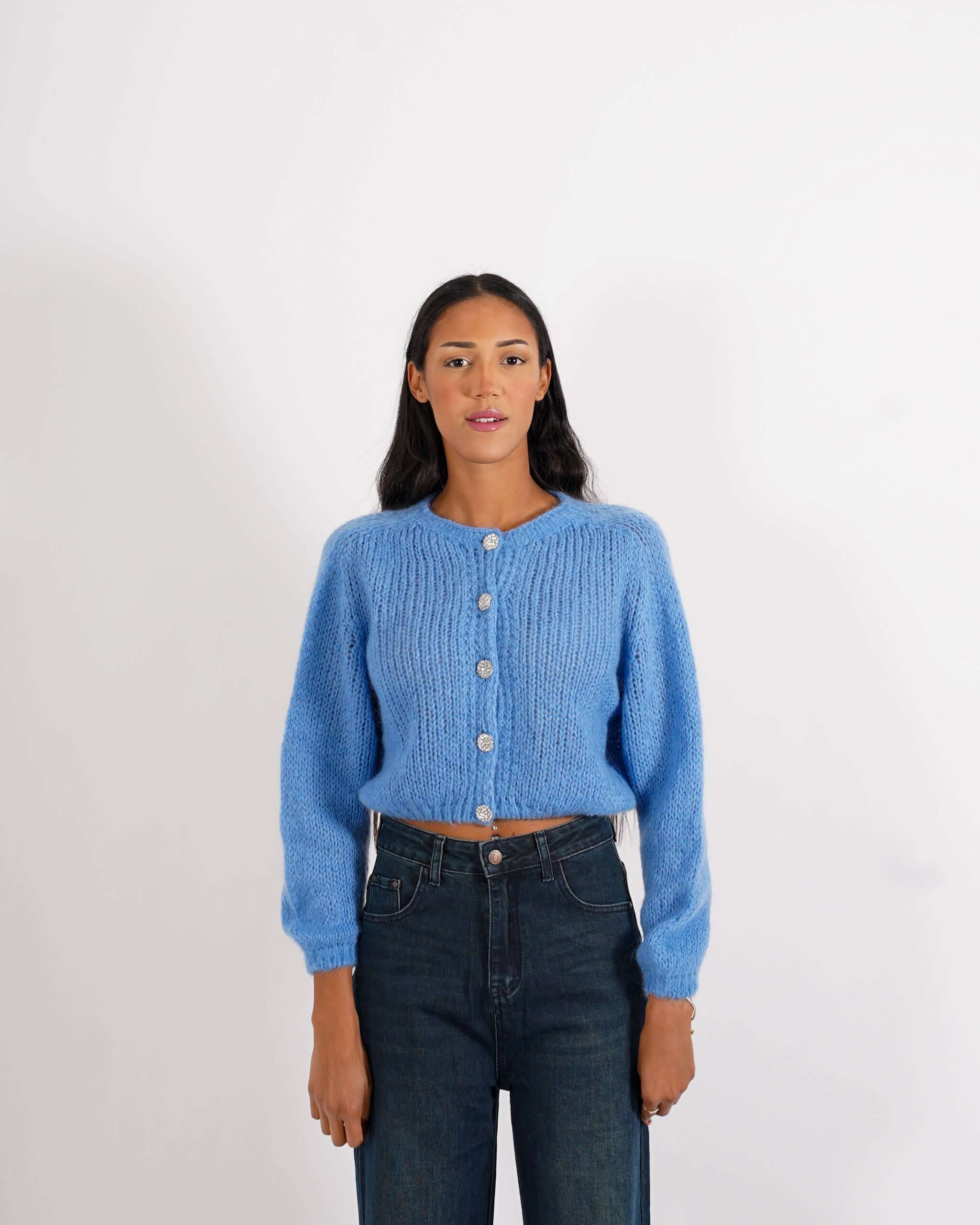 Cardigan con bottoni gioiello in lana mohair - Shade - Hope Fashion