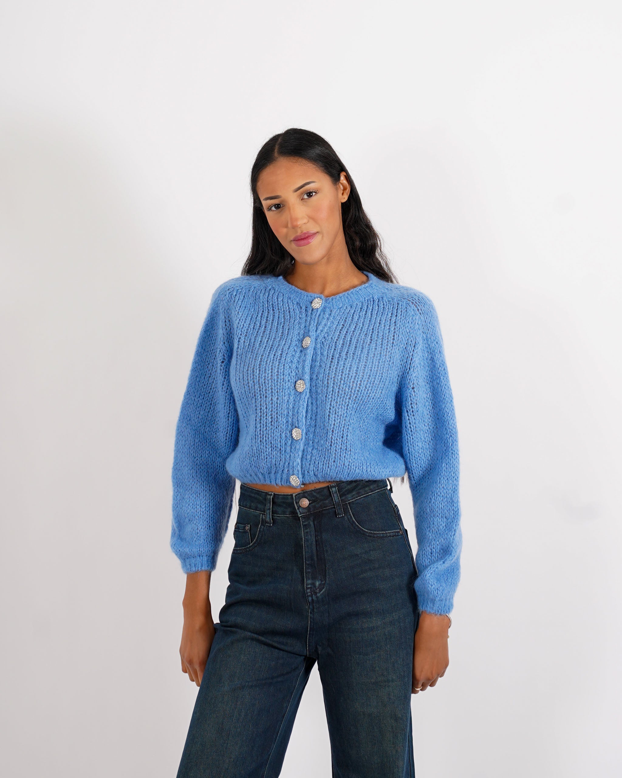 Cardigan con bottoni gioiello in lana mohair - Shade