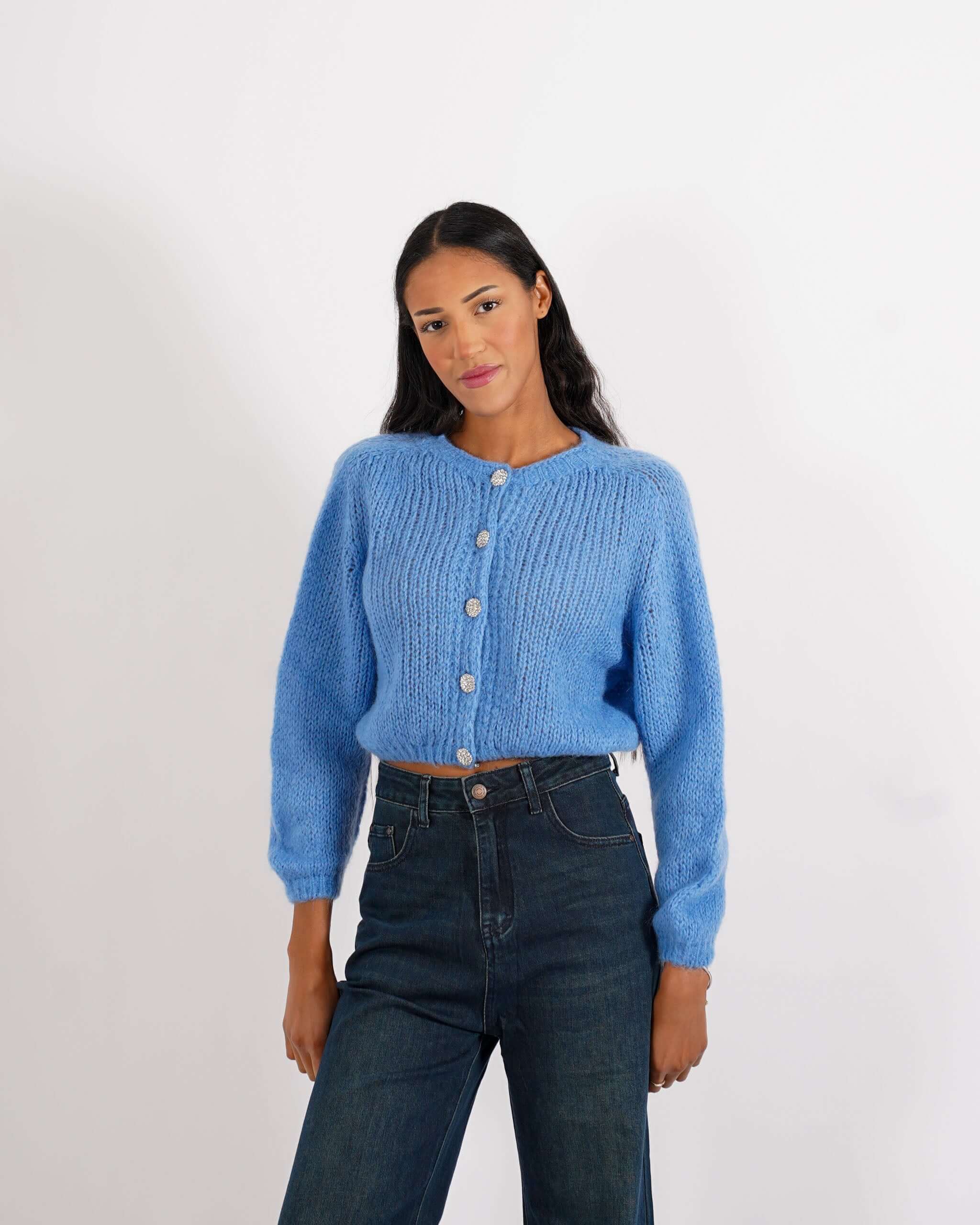 Cardigan con bottoni gioiello in lana mohair - Shade - Hope Fashion