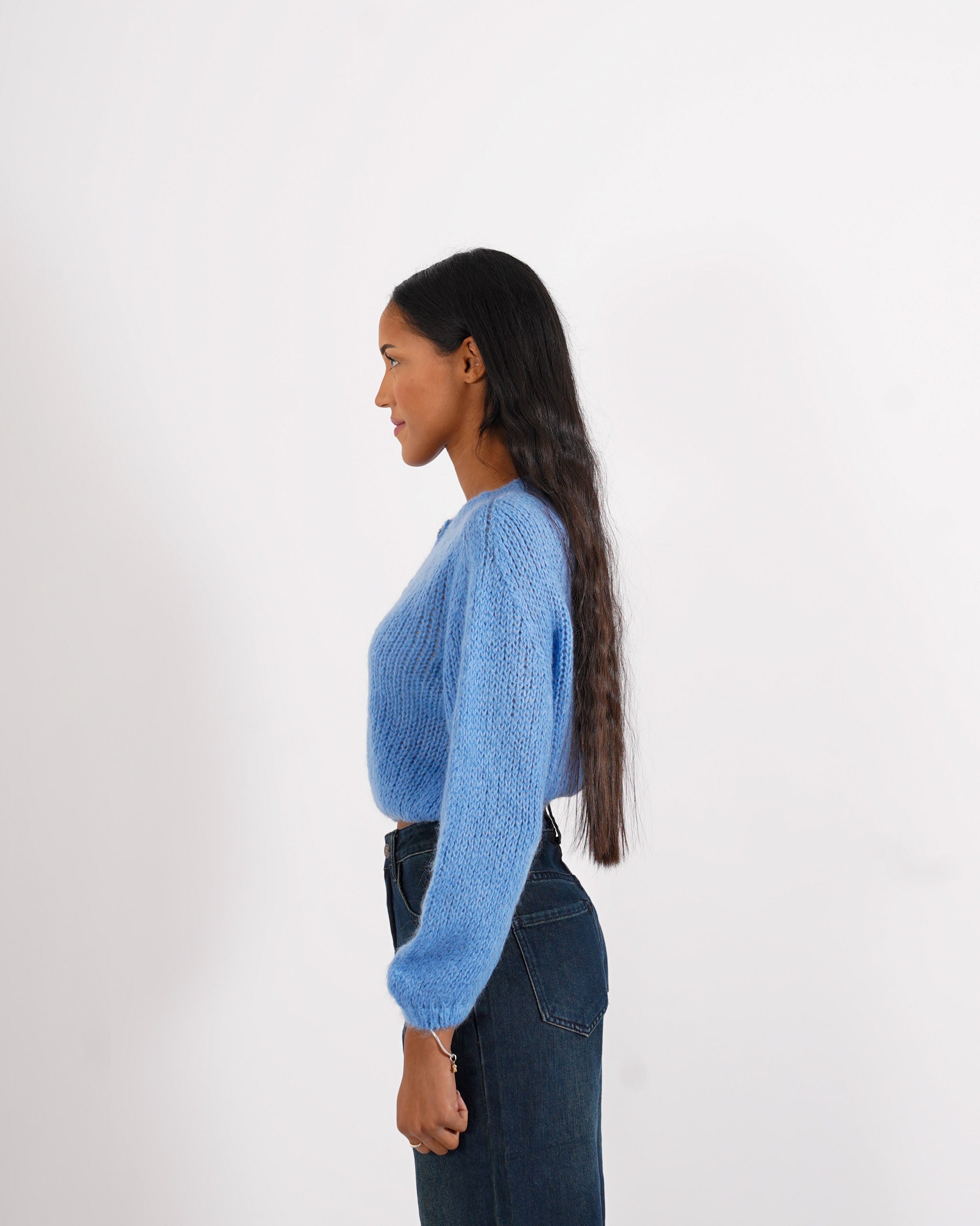 Cardigan con bottoni gioiello in lana mohair - Shade
