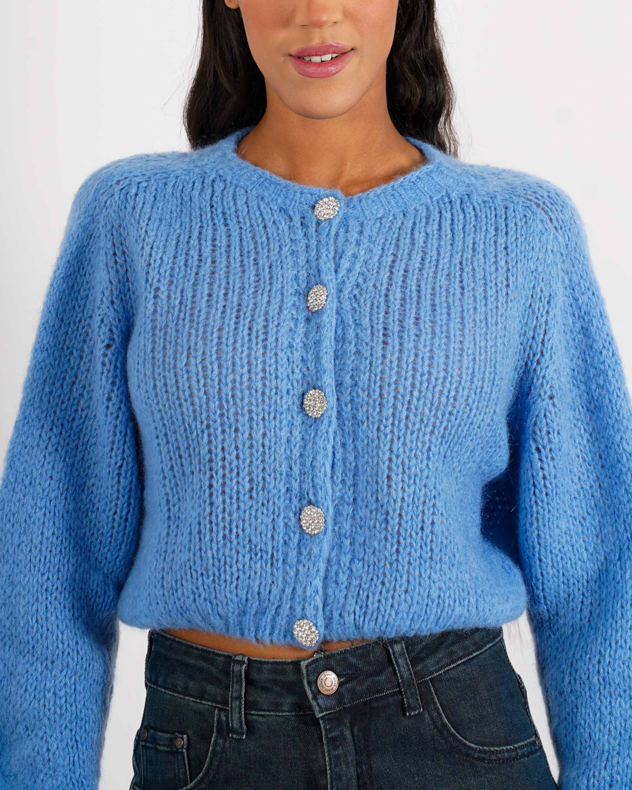 Cardigan con bottoni gioiello in lana mohair - Shade