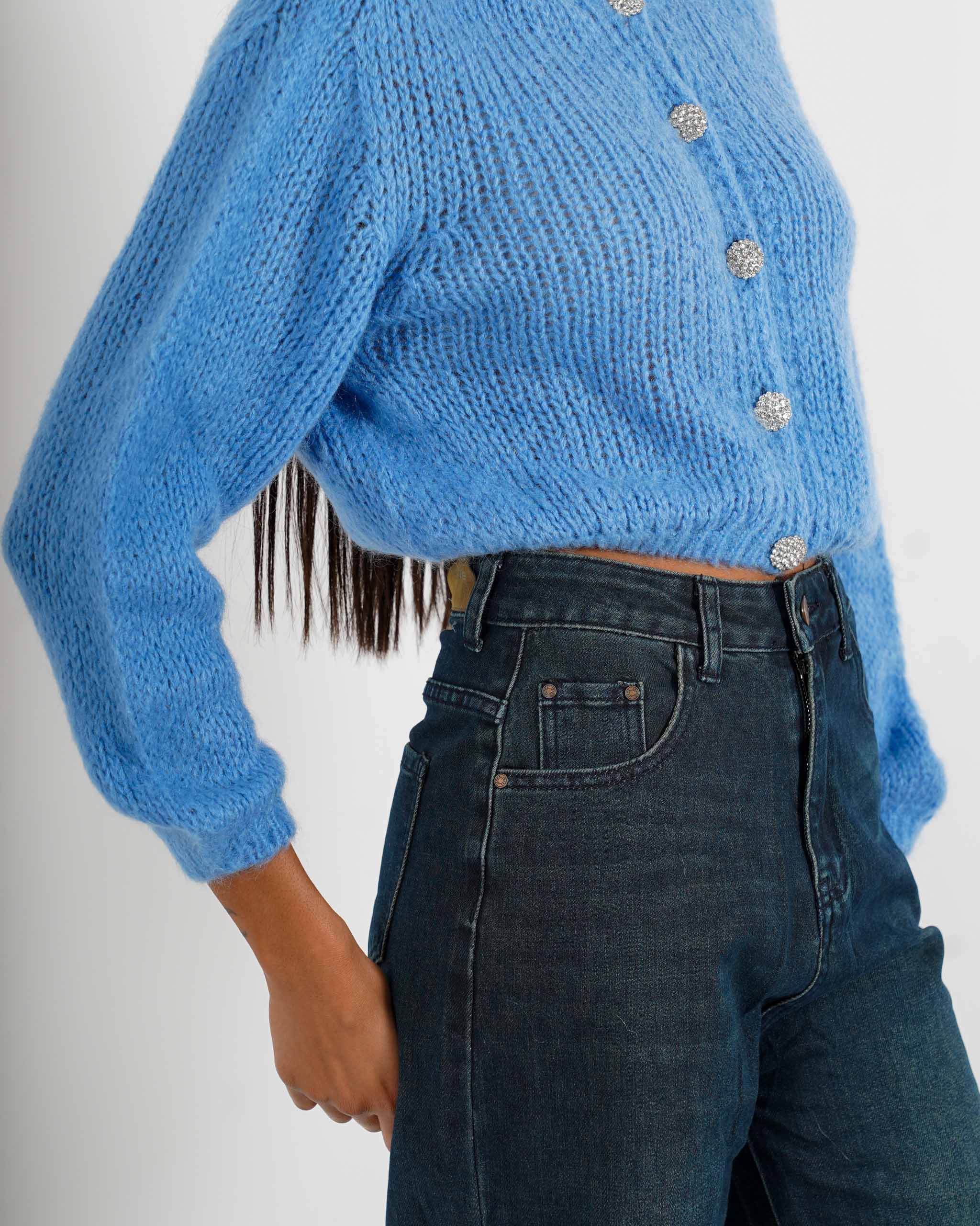 Cardigan con bottoni gioiello in lana mohair - Shade