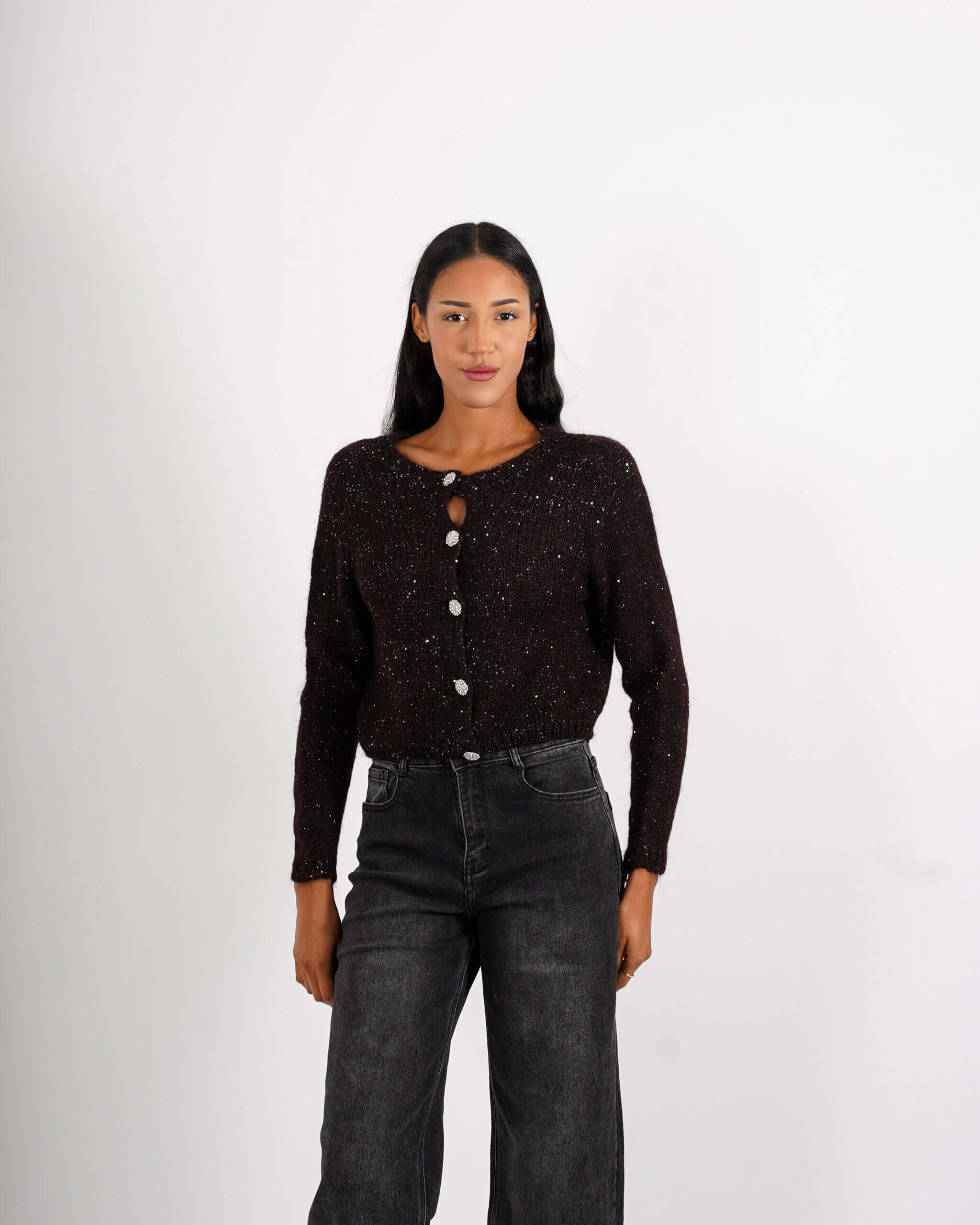 Cardigan con bottone gioiello in lana mohair - Purezza - Hope Fashion