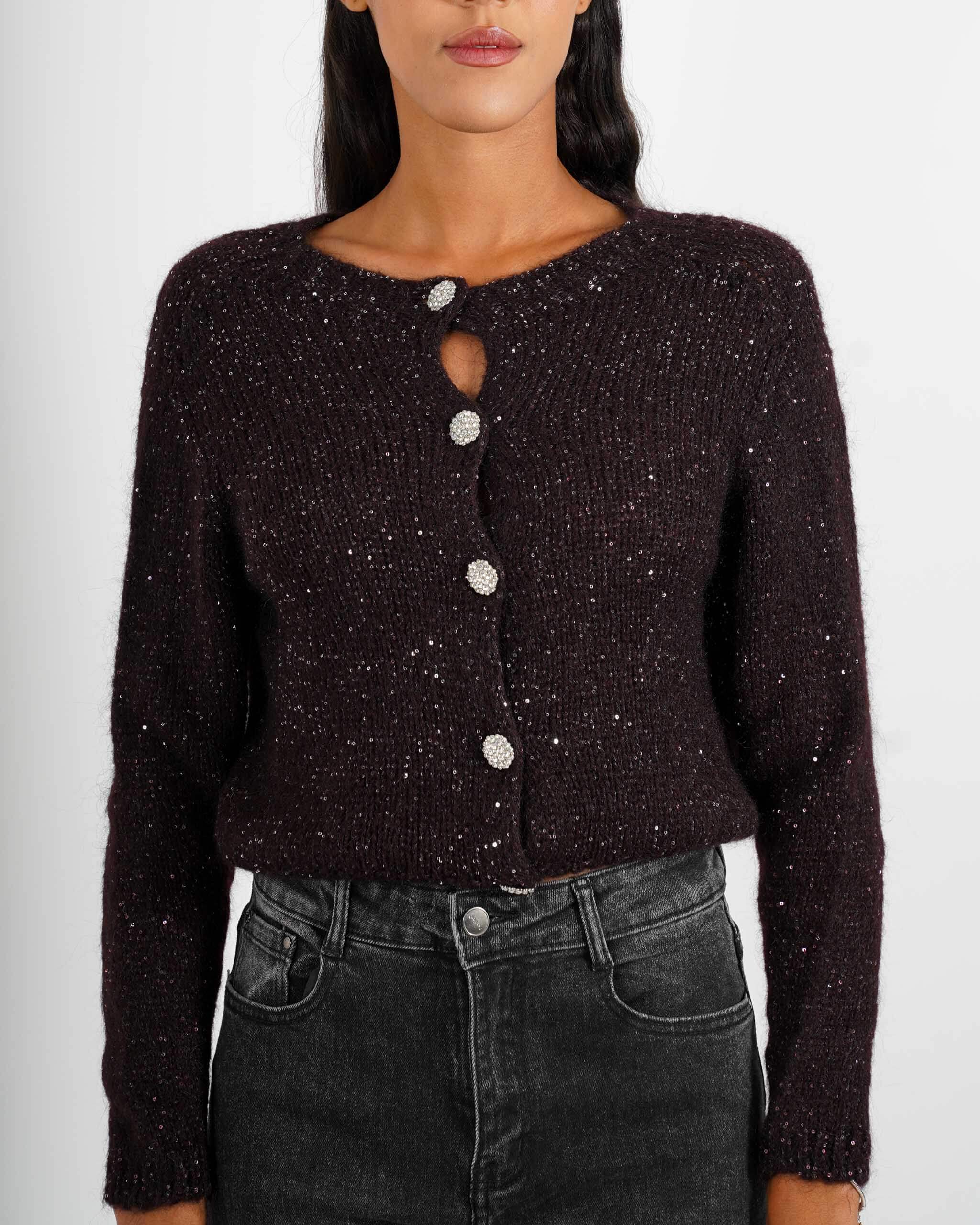 Cardigan con bottone gioiello in lana mohair - Purezza - Hope Fashion