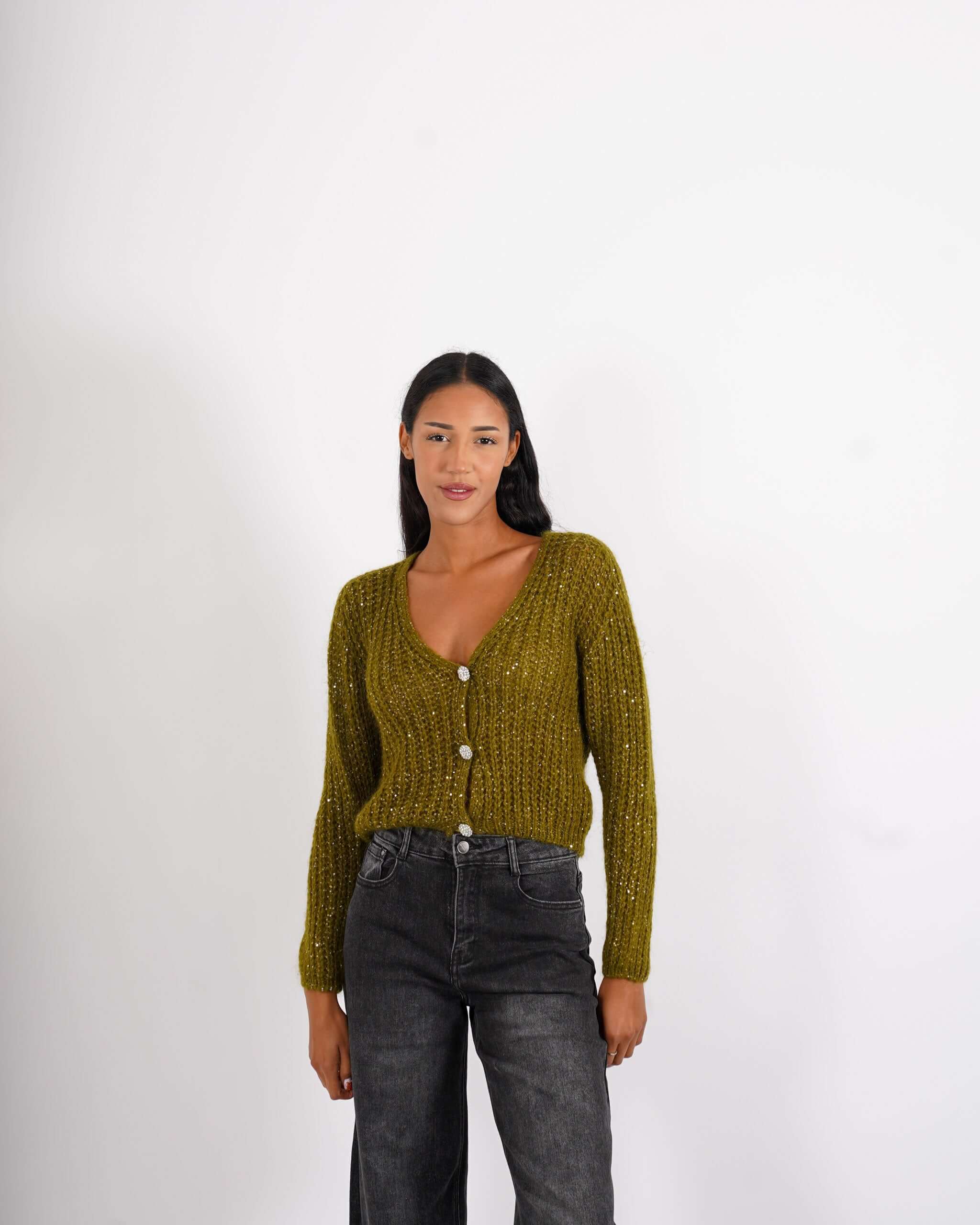 Cardigan con bottone gioiello in lana mohair - Rosalinda - Hope Fashion